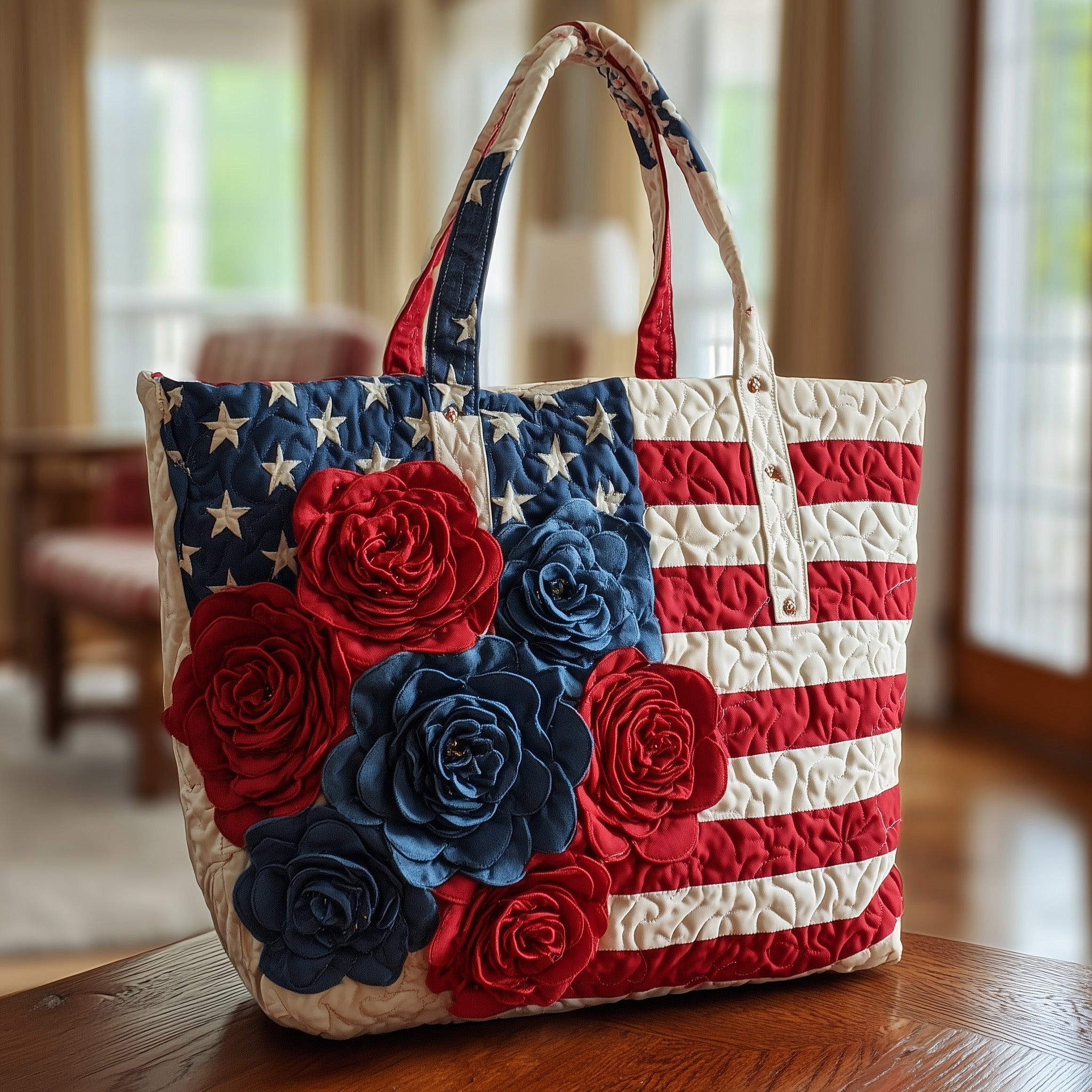 Patriotic Rose Quilted Tote Bag GFTOTP9019 - Giftroza