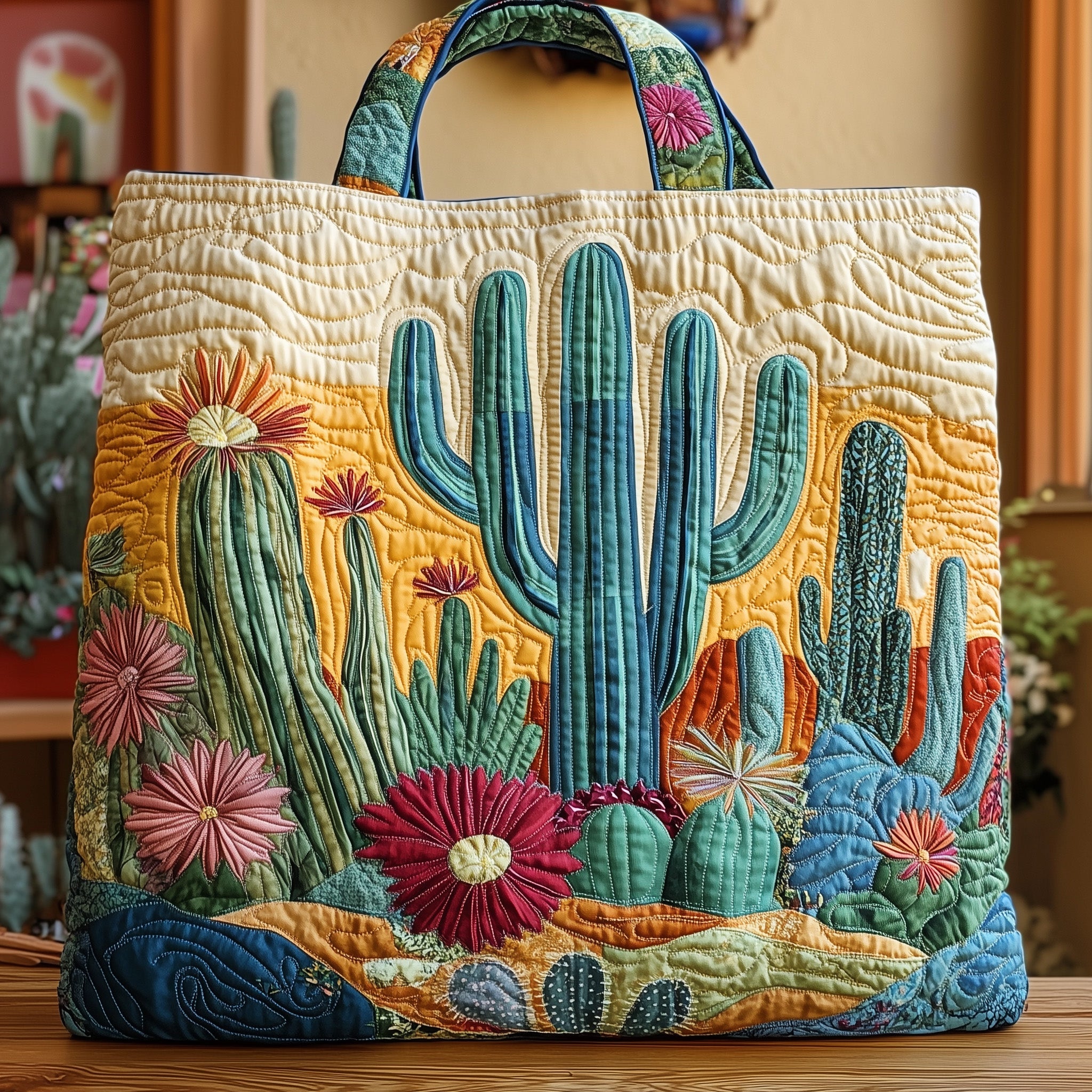 Colorful Cactus Heaven Quilted Tote Bag GFTOHD7892 - Giftroza