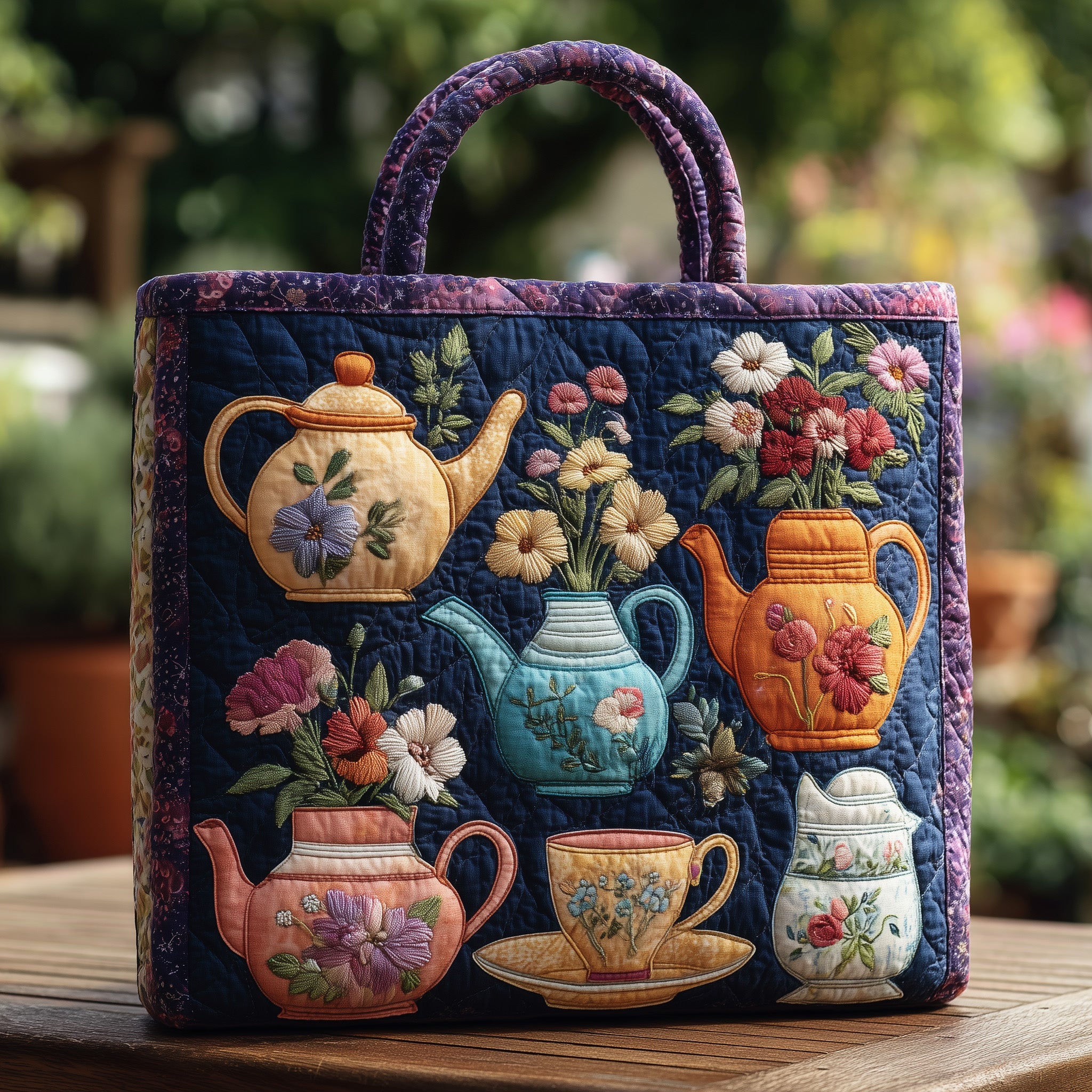 Floral Teapot Quilted Tote Bag GFTONL5624 - Giftroza