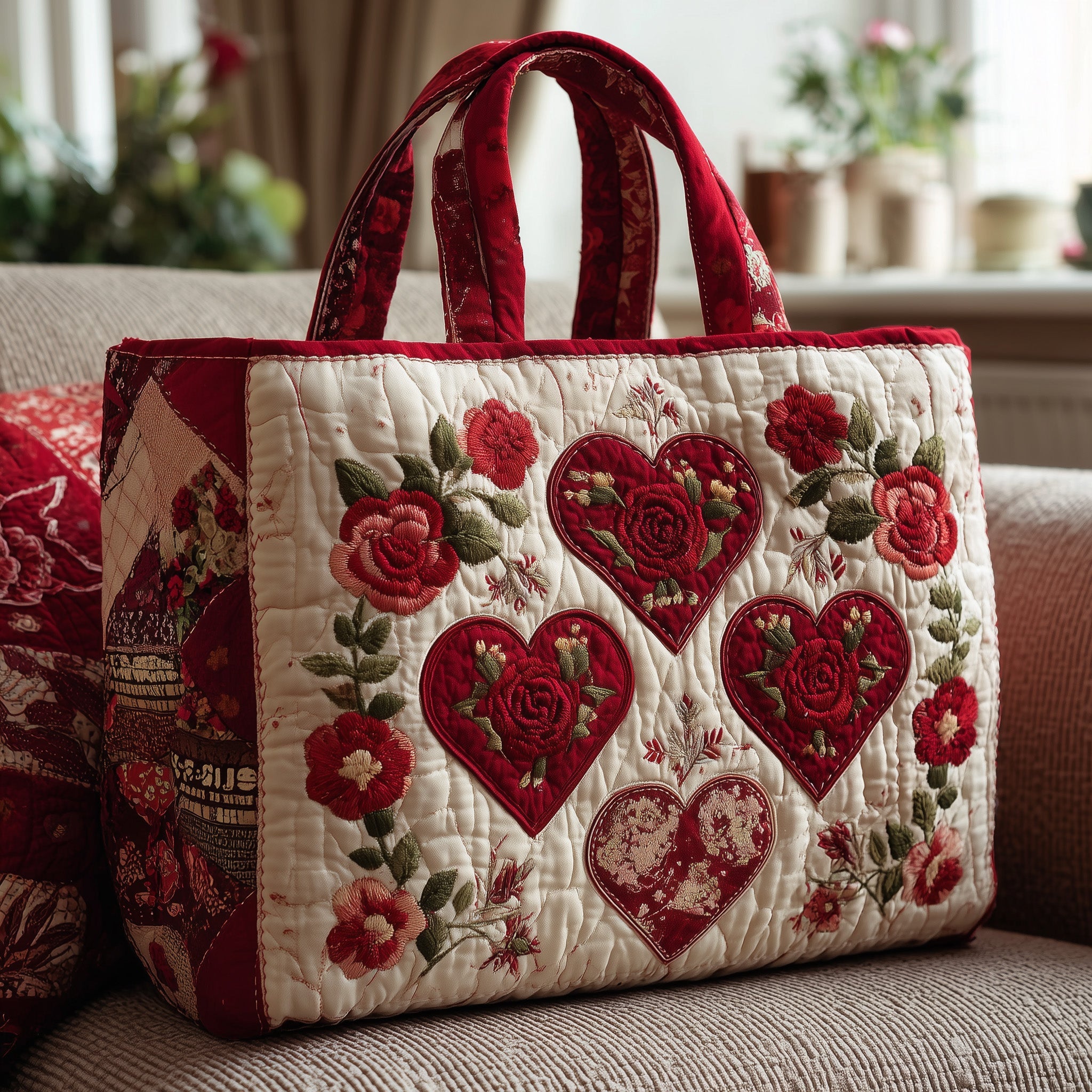 Loving Rose Quilted Tote Bag GFTONL5450 - Giftroza