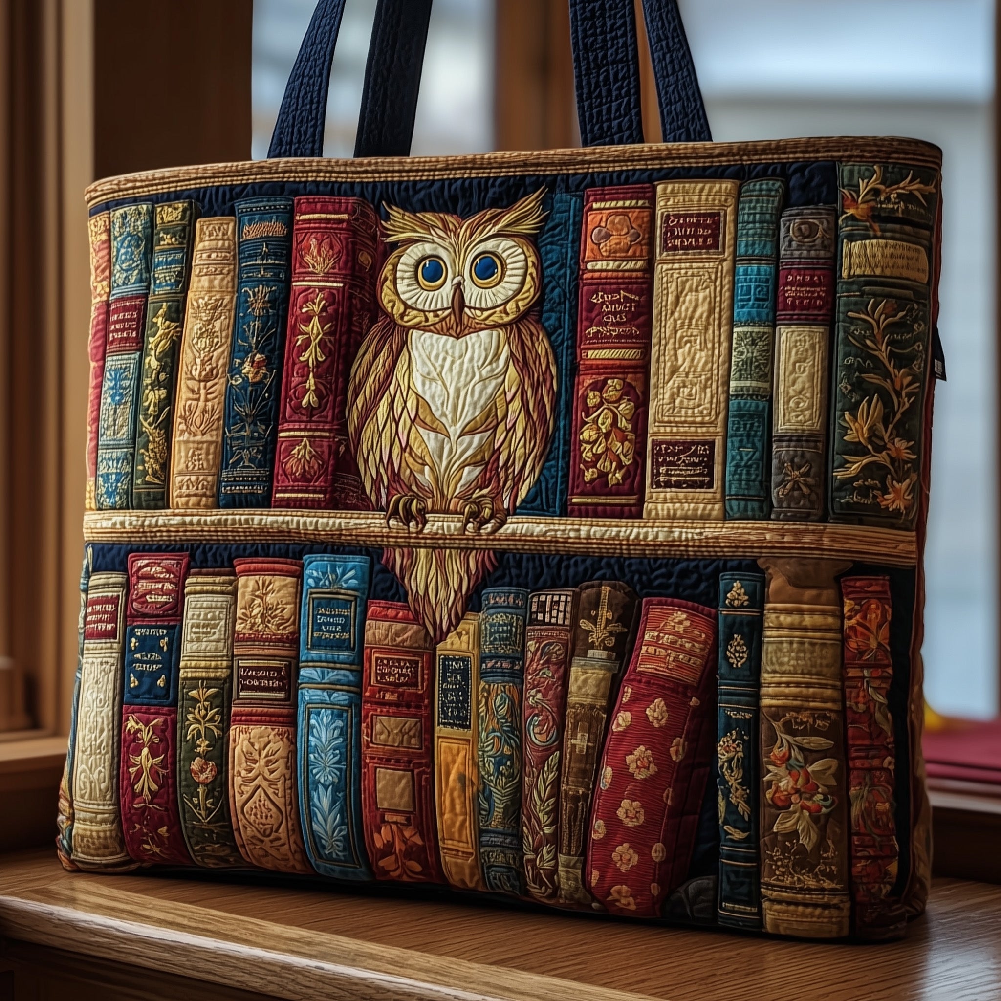 Bookish Owl Heaven Quilted Tote Bag GFTOHD8433 - Giftroza