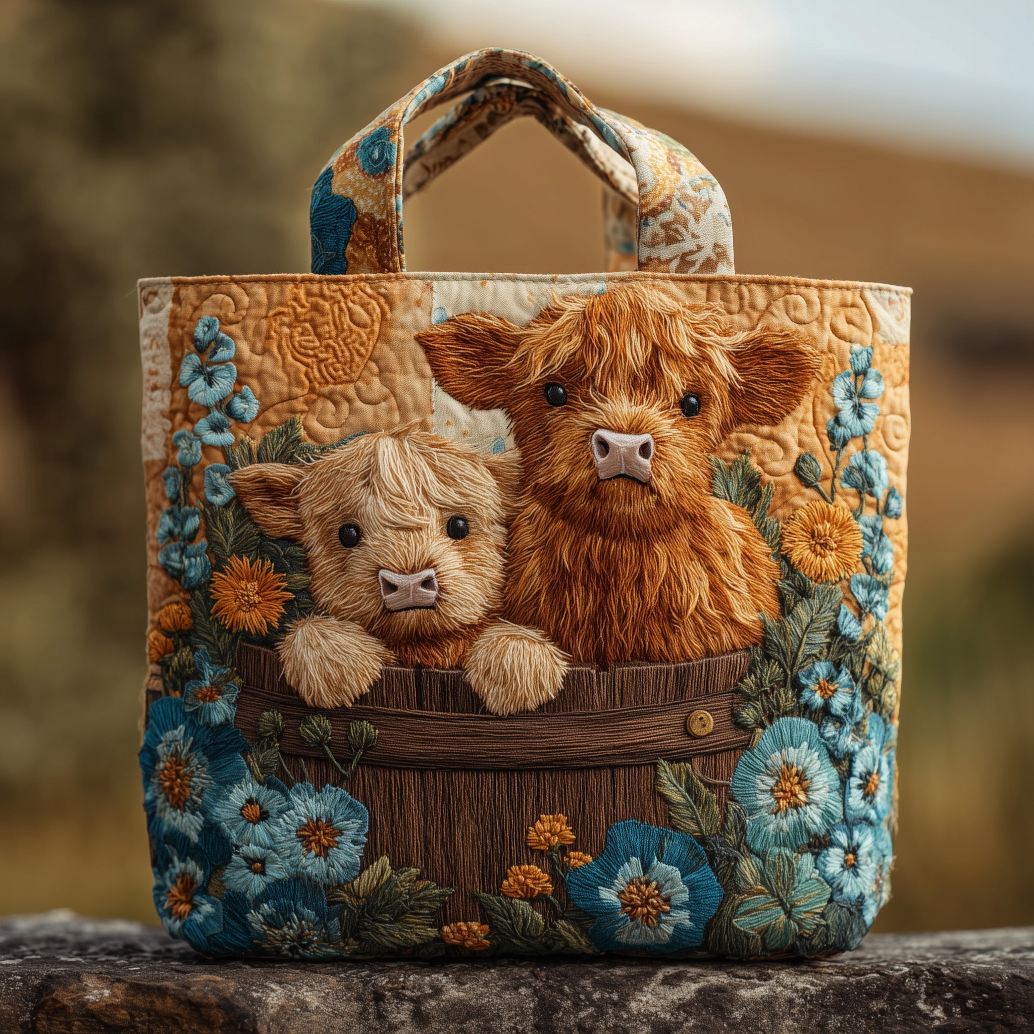 Highland Cow Quilted Tote Bag GFTOMA3062 - Giftroza
