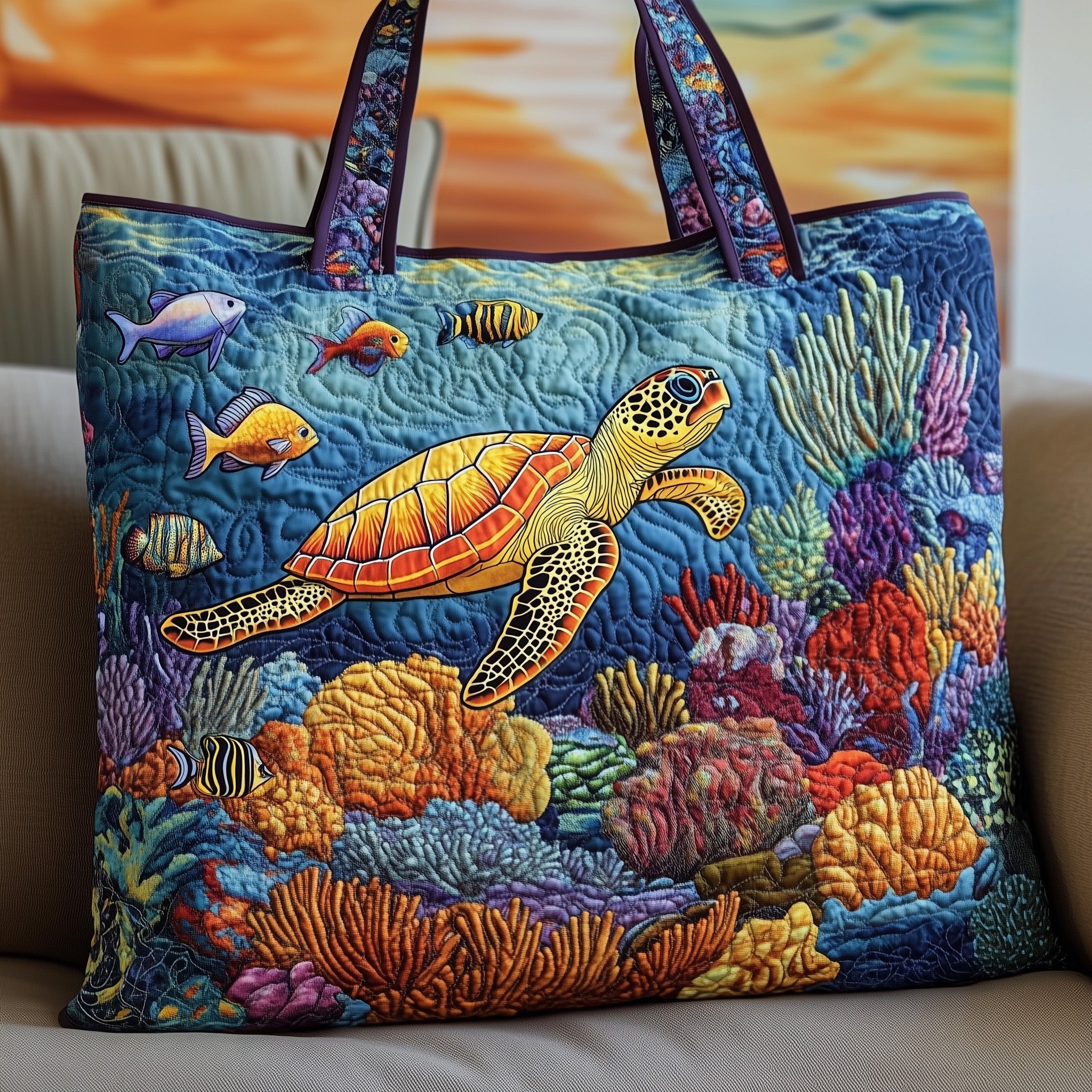 Sea Turtle Quilted Tote Bag GFTOMA1309 - Giftroza