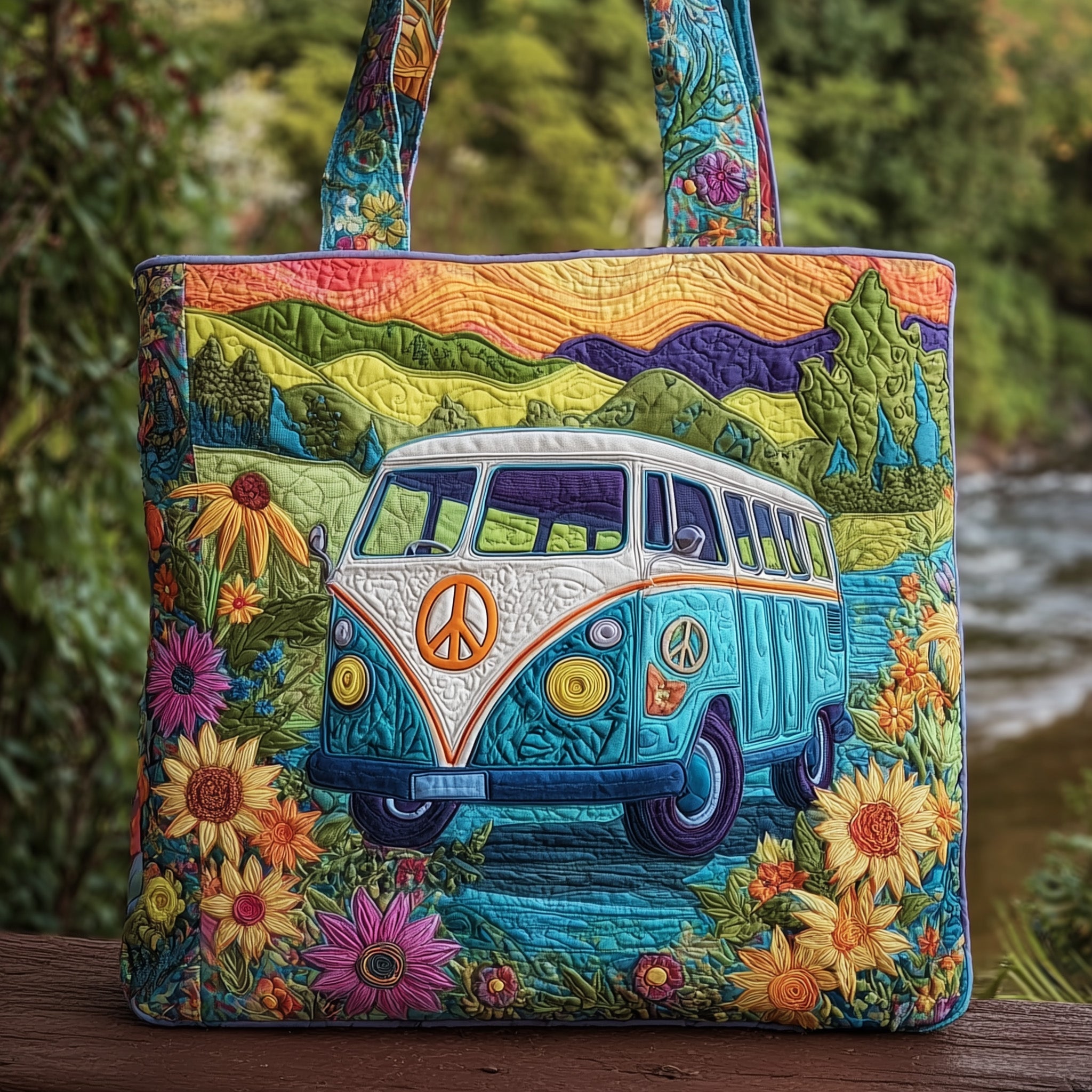 Hippie Van Quilted Tote Bag GFTOMA2615 - Giftroza
