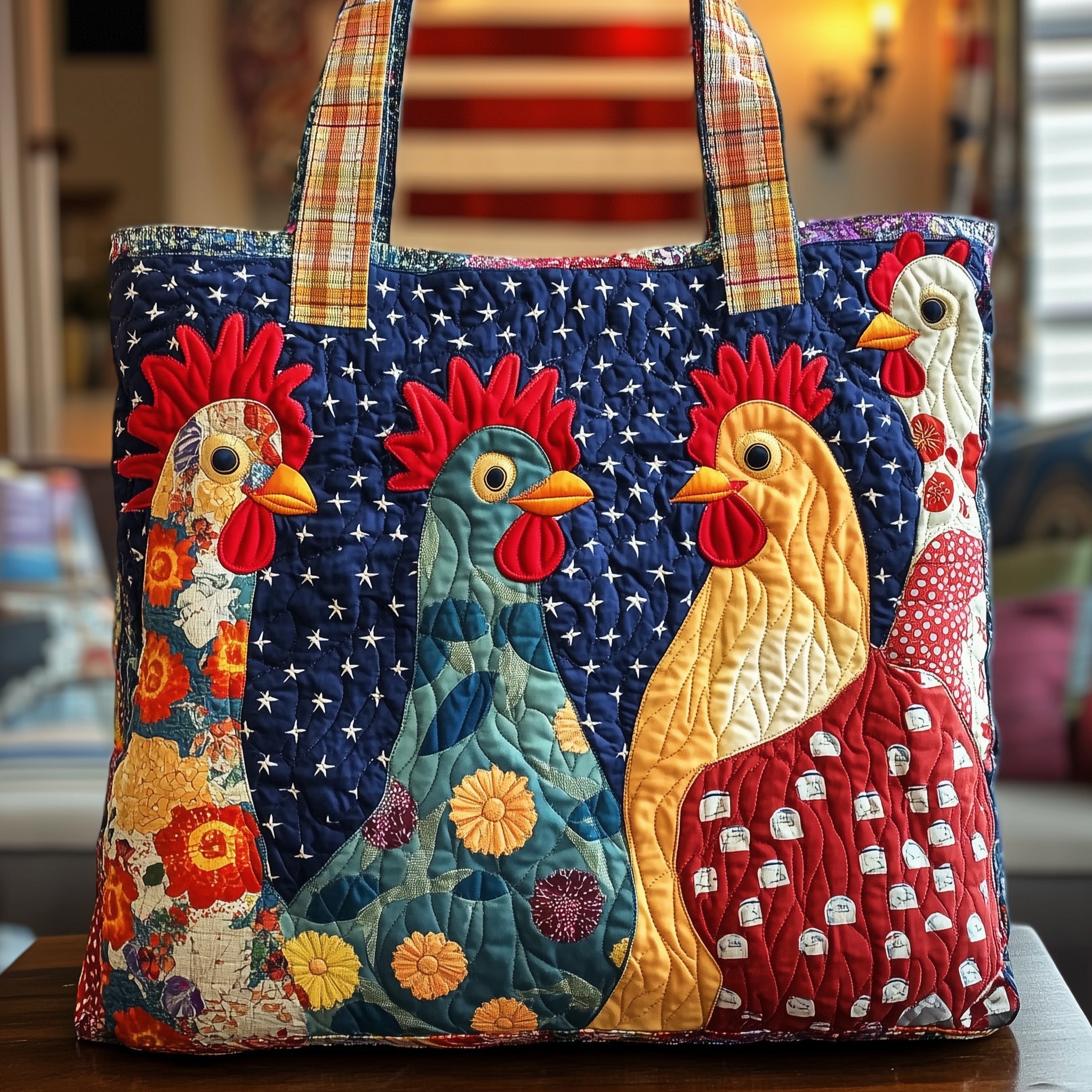 Whimsical Chicken Quilted Tote Bag GFTONL4829 - Giftroza