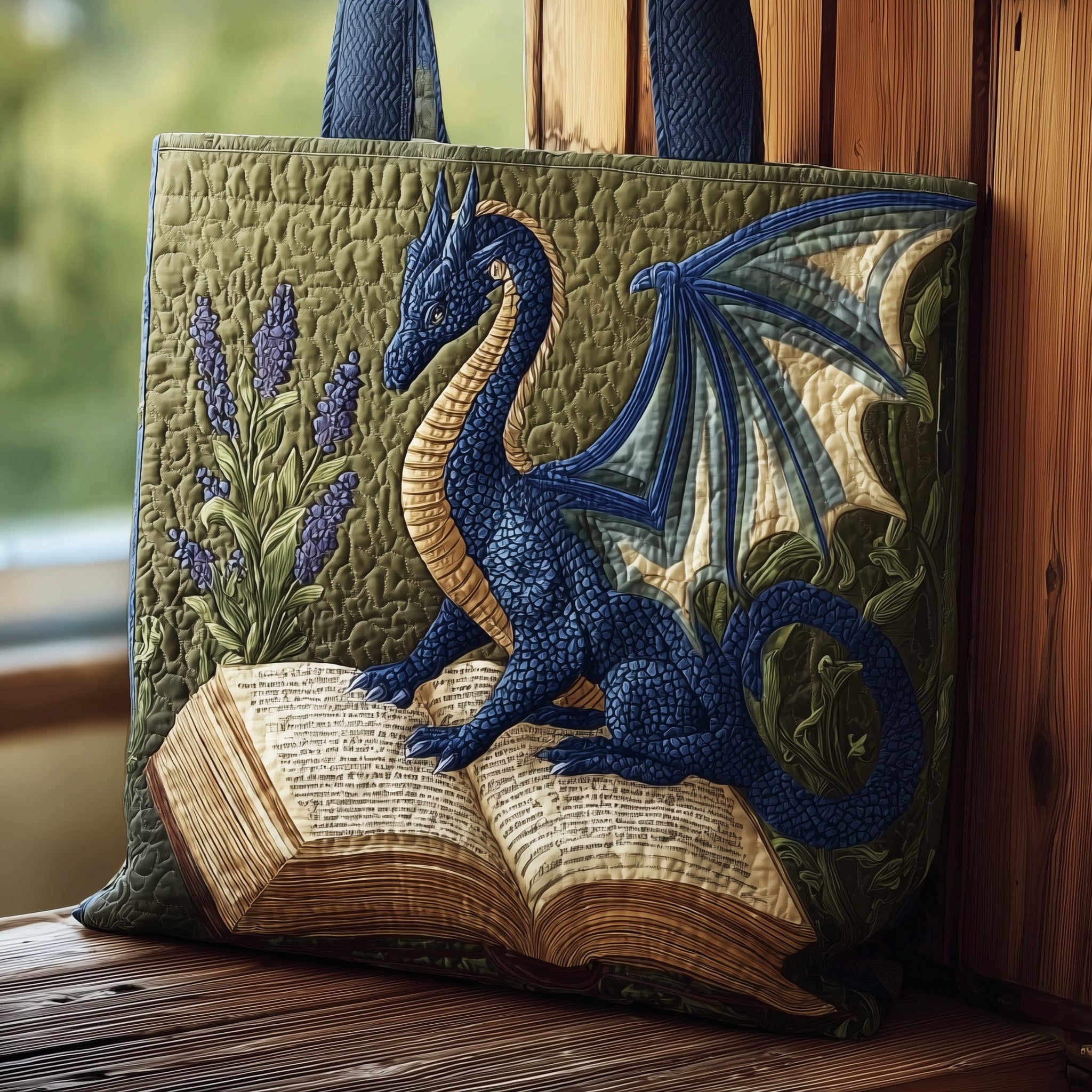 Rustic Bookish Dragon Quilted Tote Bag GFTONL5739 - Giftroza