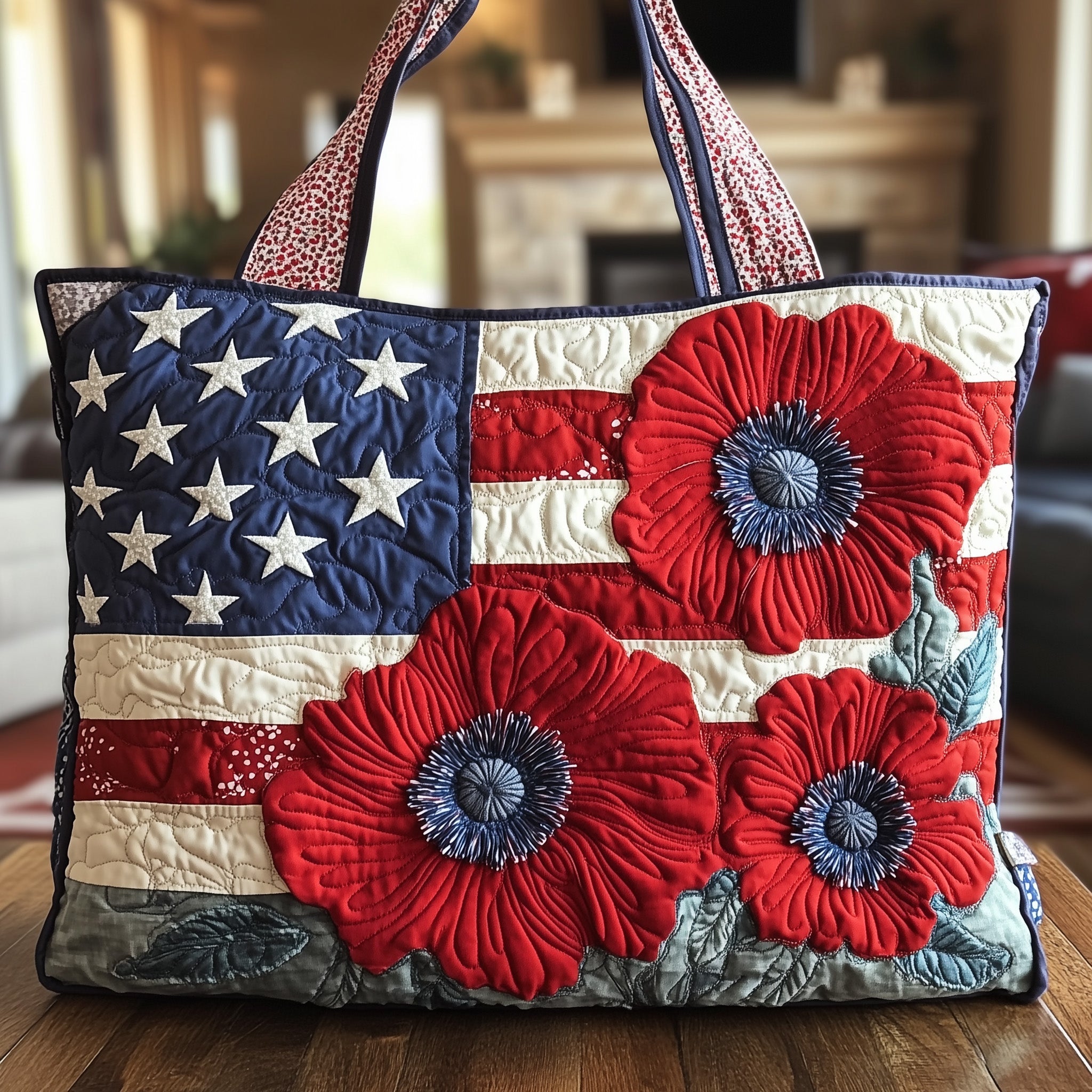 American Poppy Quilted Tote Bag GFTONT860 - Giftroza