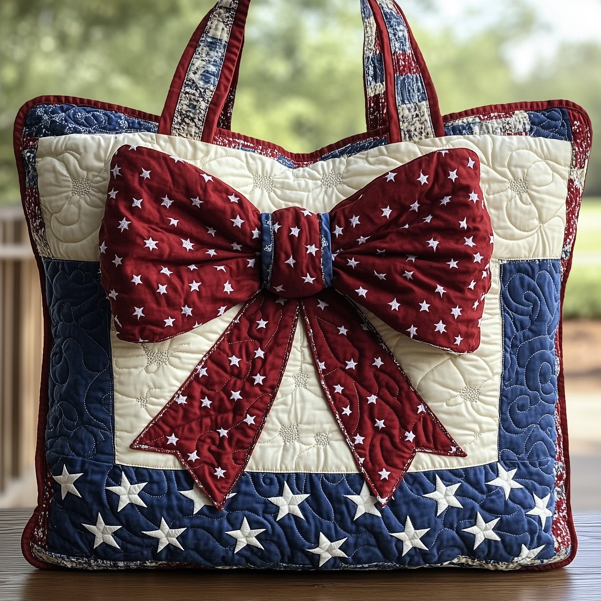 Patriotic Bow Quilted Tote Bag GFTOHD8002 - Giftroza