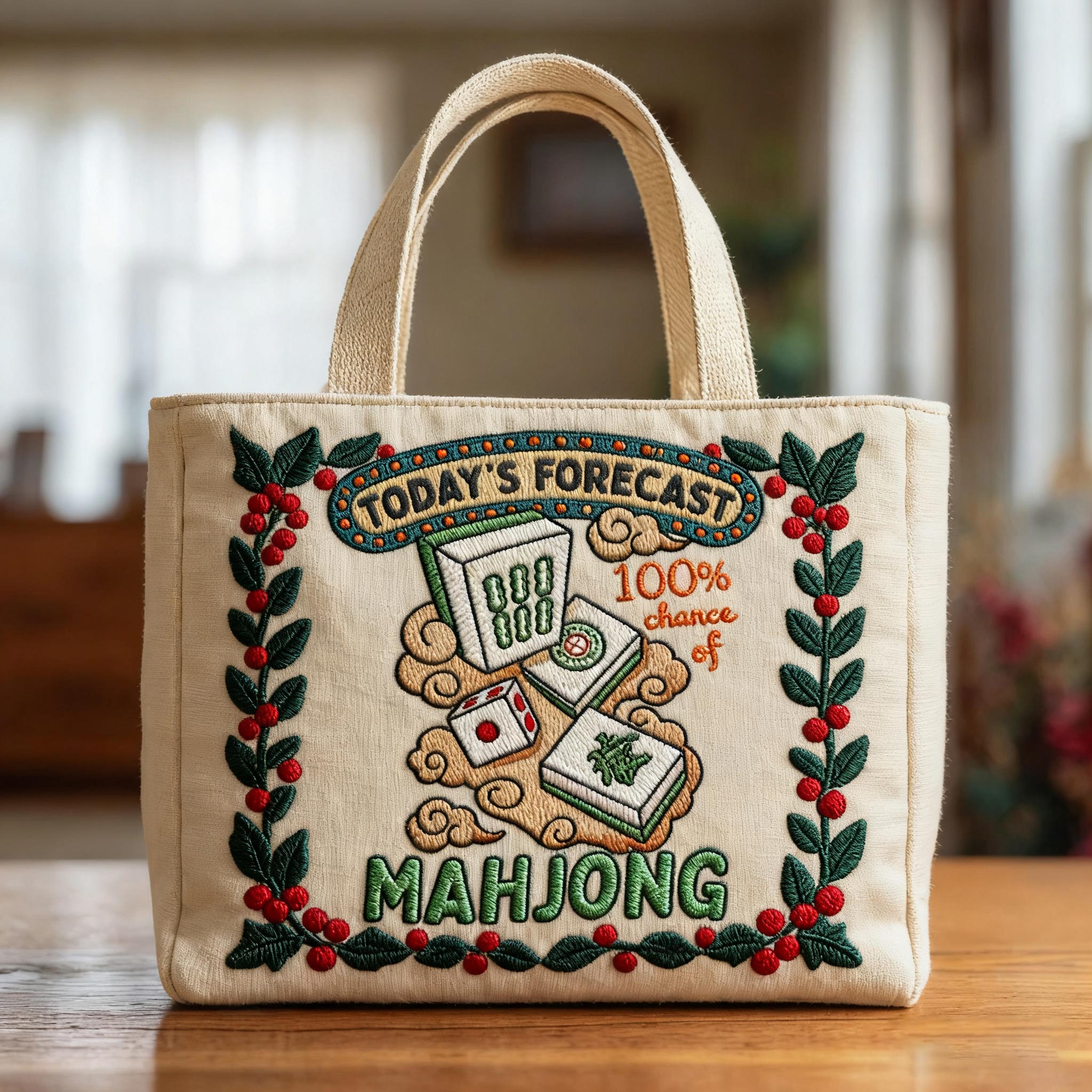 Mahjong print pattern Quilted Tote - Giftroza