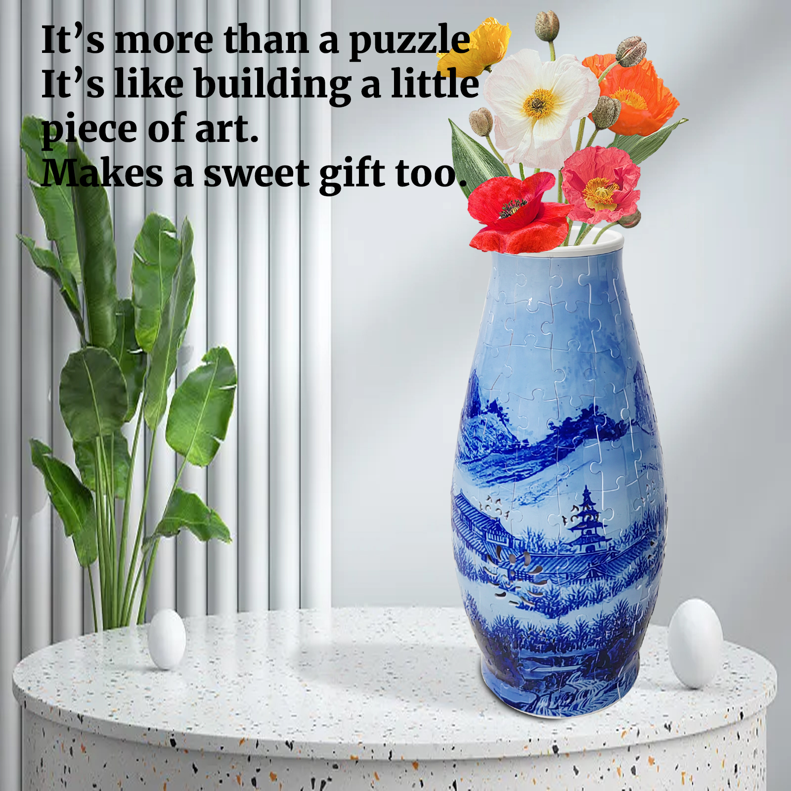 3D Blue Line Landscape Lighted Jigsaw Vase - (152 pieces)💡 - Giftroza