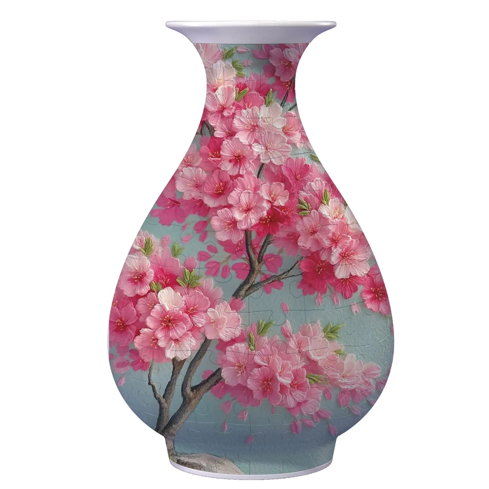 3D Peach Blossom Tree Series Puzzle Round Belly Vase - (162 Pieces) - Giftroza