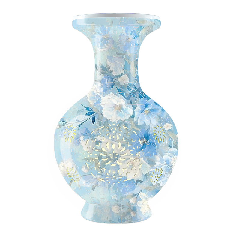 3D Elegant Blue And White Jasmine Style LED Light Puzzle Large Vase - (200Pieces)💡 - Giftroza