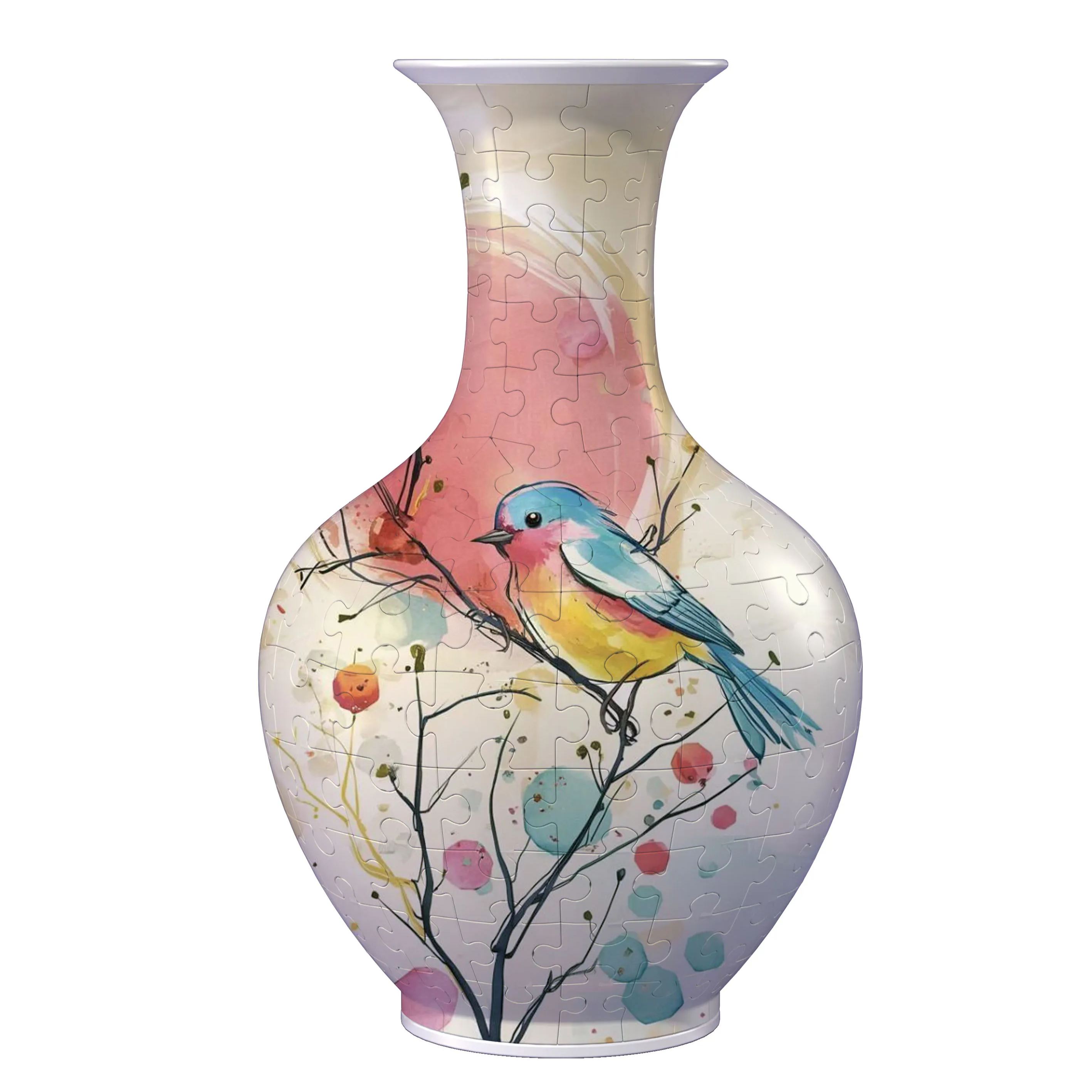 3D Bird on Tree Series Long Neck Round Puzzle Vase - (160 Pieces) - Giftroza