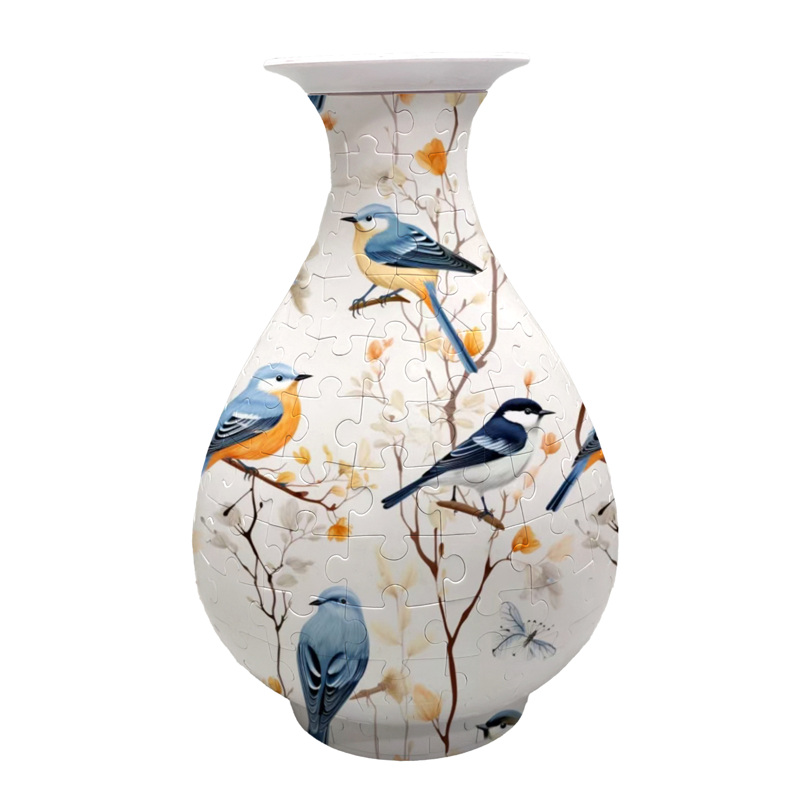 3D Blue Baby Bird Autumn Puzzle Round Belly Vase - (162 Pieces) - Giftroza