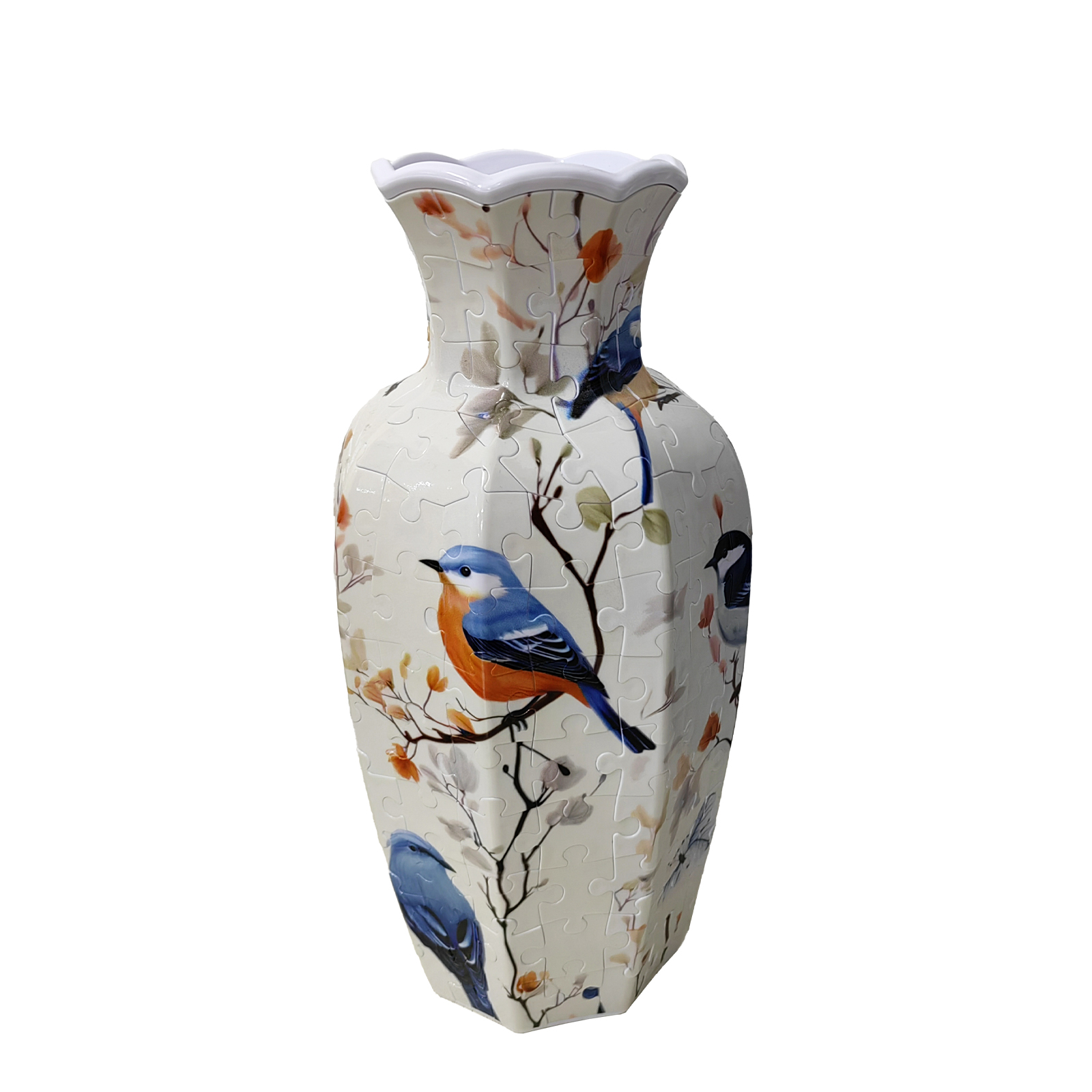 3D Blue Robin Flower Branch -Shaped Neck Long Vase Jigsaw Puzzle (164 Pieces) - Giftroza