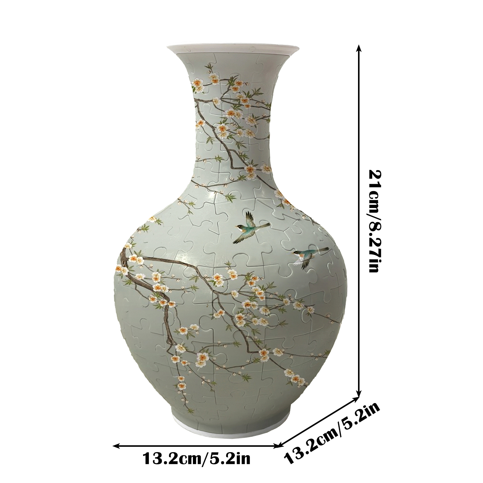 3D Kingfisher And vellow Plum Series Long Neck Round Puzzle Vase - (160 Pieces) - Giftroza