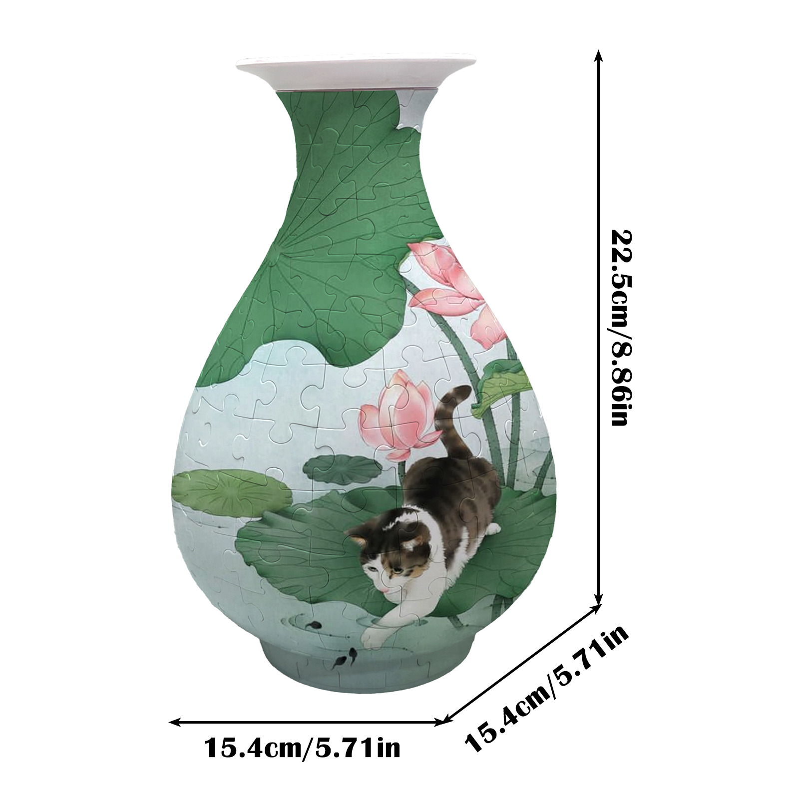 3D Cat Playing In Lotus Pond Series Puzzle Round Belly Vase - (162 Pieces) - Giftroza
