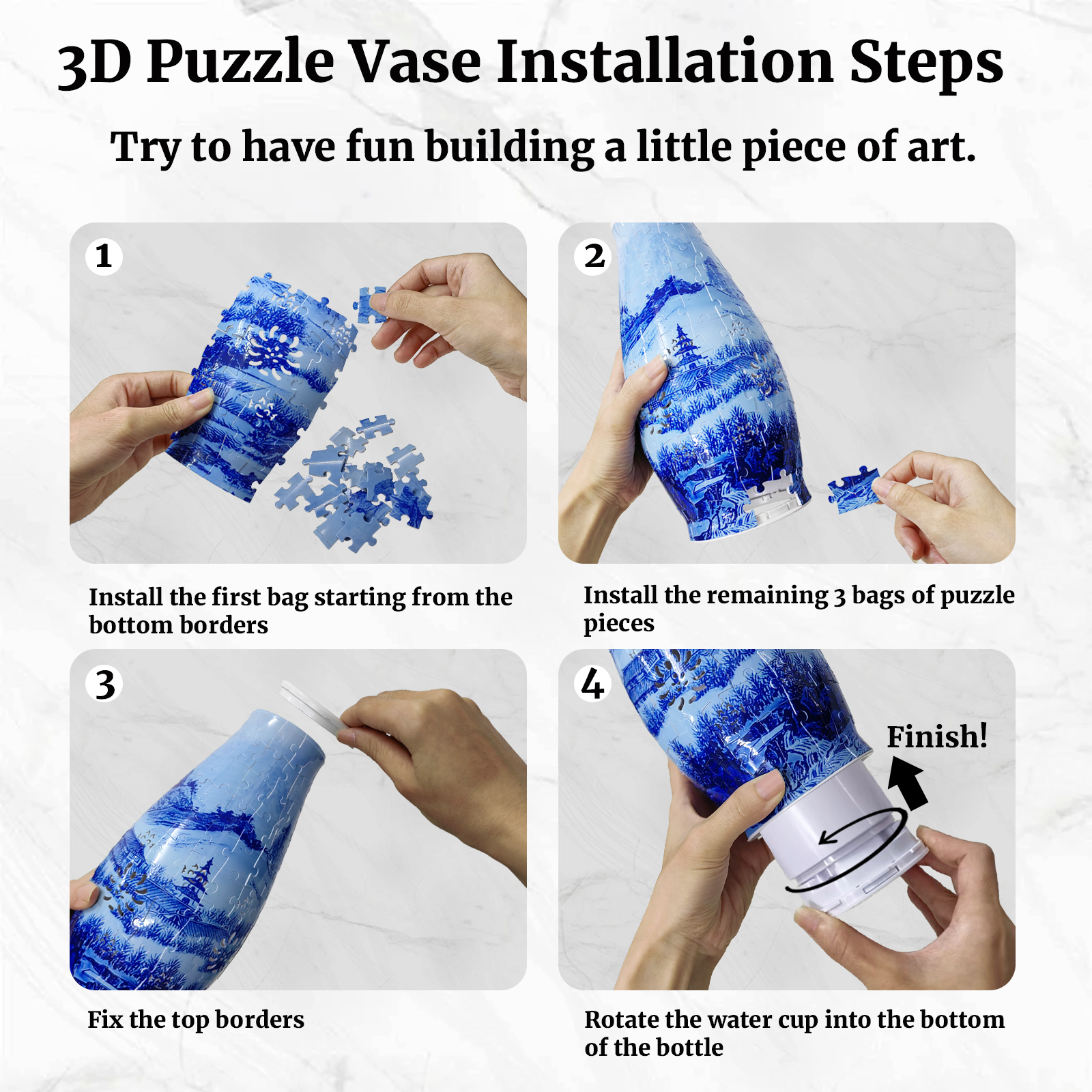 3D Blue Line Landscape Lighted Jigsaw Vase - (152 pieces)💡 - Giftroza