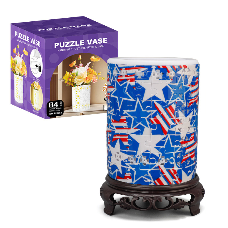 3D Blue Pentagram Stripes Style LED Lights Skeleton Puzzle Cylinder Vase - (84 Pieces)💡 - Giftroza