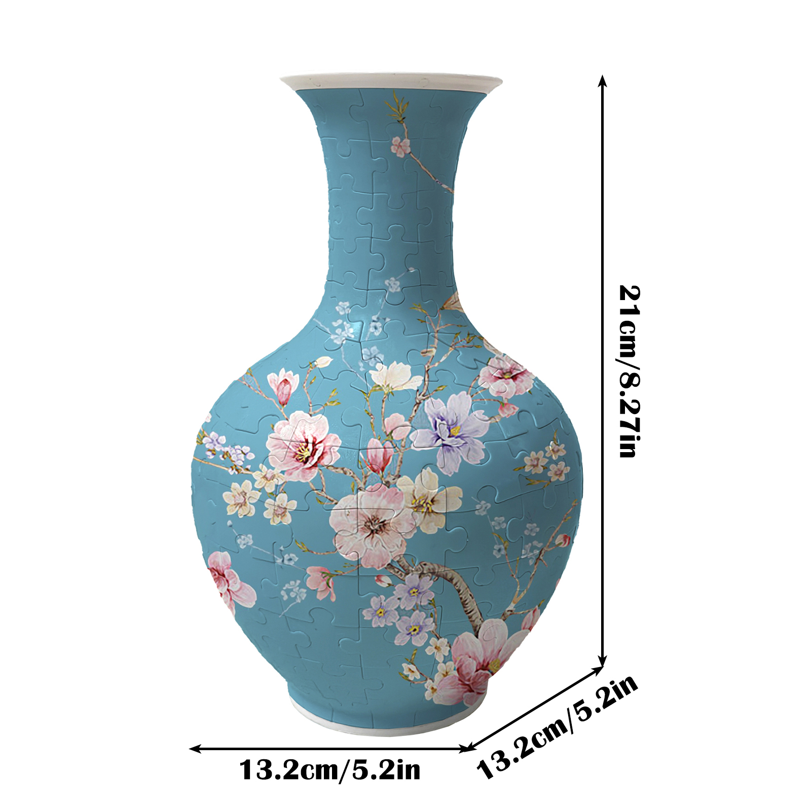 3D Elegant blue wood pear blossom Series Long Neck Round Puzzle Vase - (160 Pieces) - Giftroza