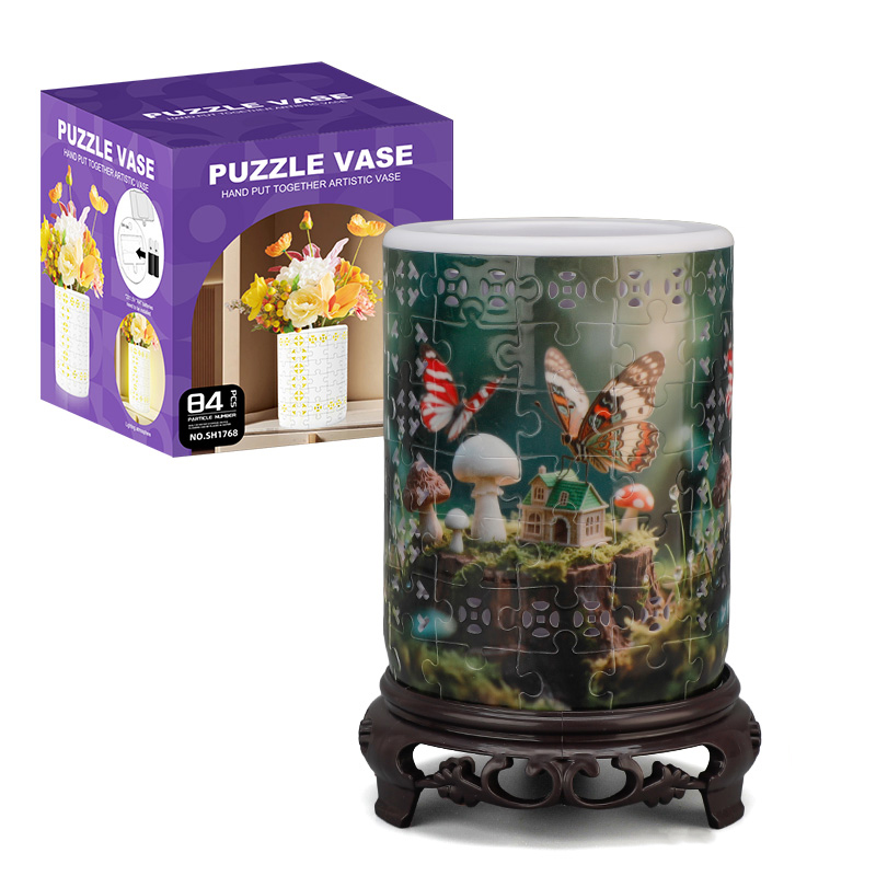 3D Mushroom Essence Micro Manor Style LED Lights Skeleton Puzzle Cylinder Vase - (84 Pieces)💡 - Giftroza