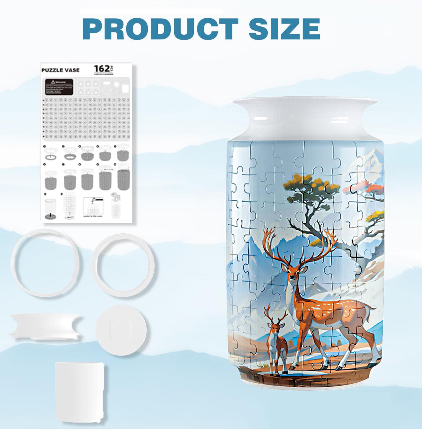 3D Sika Deer Style Puzzle Medium Vase - (162 Pieces) - Giftroza