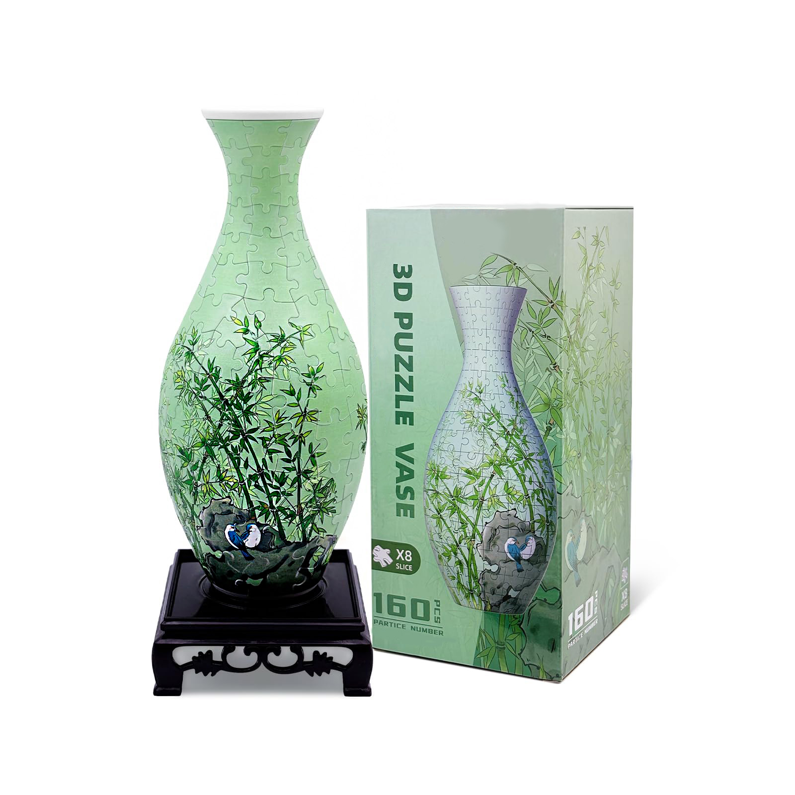 3D Bamboo And Birds Painting Style Jigsaw Puzzle Vase - (160 Pieces) - Giftroza