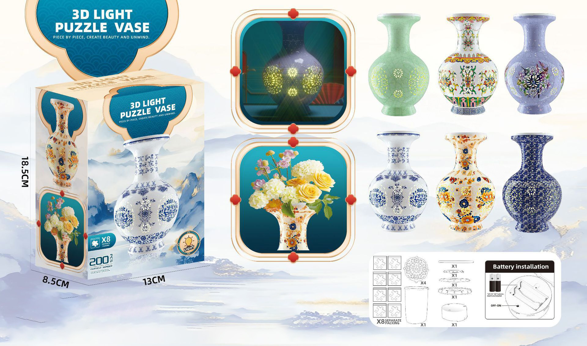 3D Yellow Sunflower Style LED Light Puzzle Large Vase - (200Pieces)💡 - Giftroza