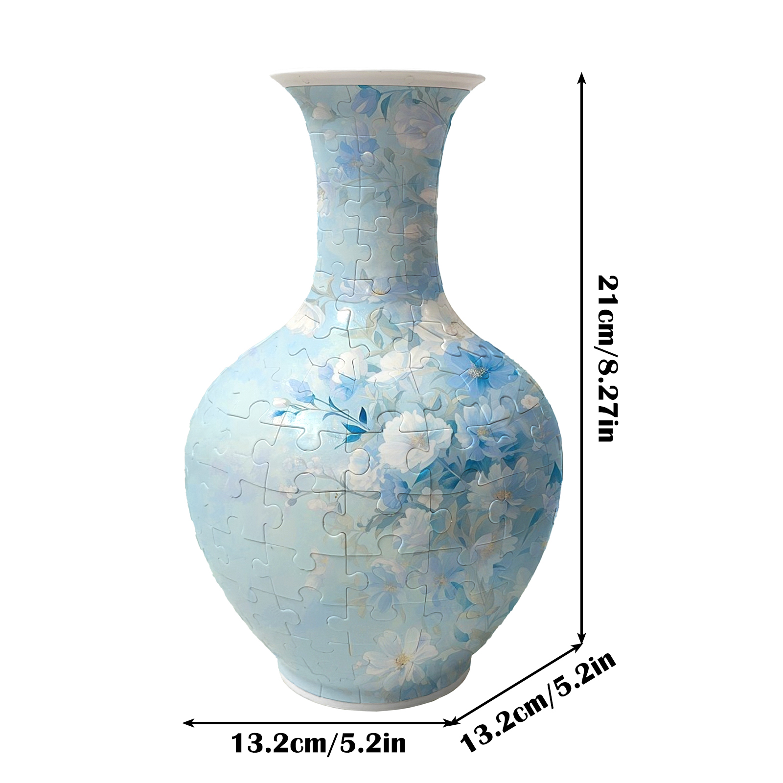 3D Elegant Blue And White Jasmine Series Long Neck Round Puzzle Vase - (160 Pieces) - Giftroza