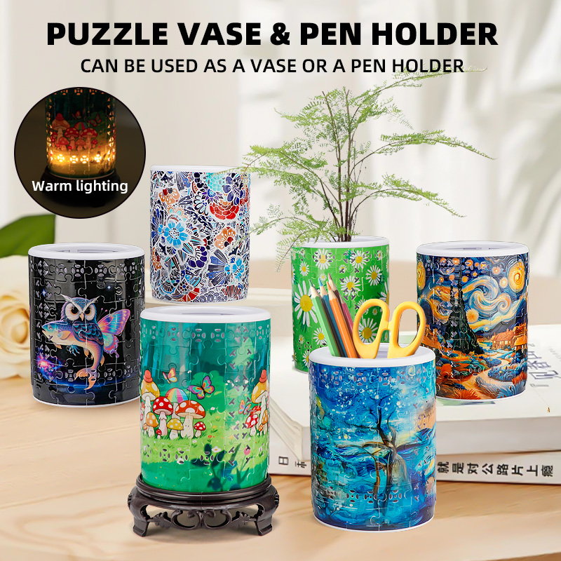 3D Small Farmhouse Style LED Lights Skeleton Puzzle Cylinder Vase - (84 Pieces)💡 - Giftroza