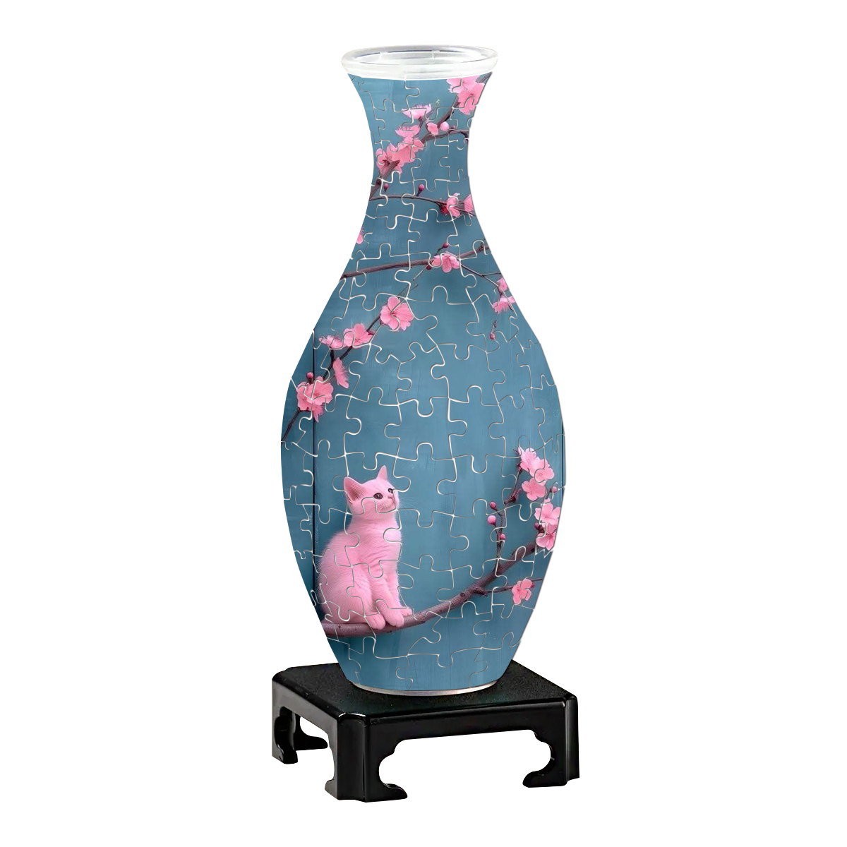3D Peach Blossoms And Pink Cat Puzzle Vase - (160 Pieces) - Giftroza