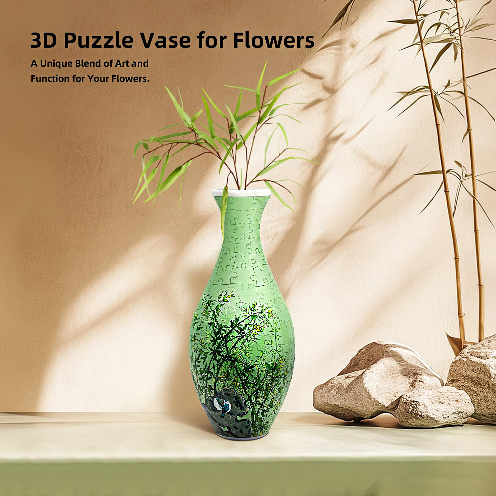 3D Bamboo And Birds Painting Style Jigsaw Puzzle Vase - (160 Pieces) - Giftroza
