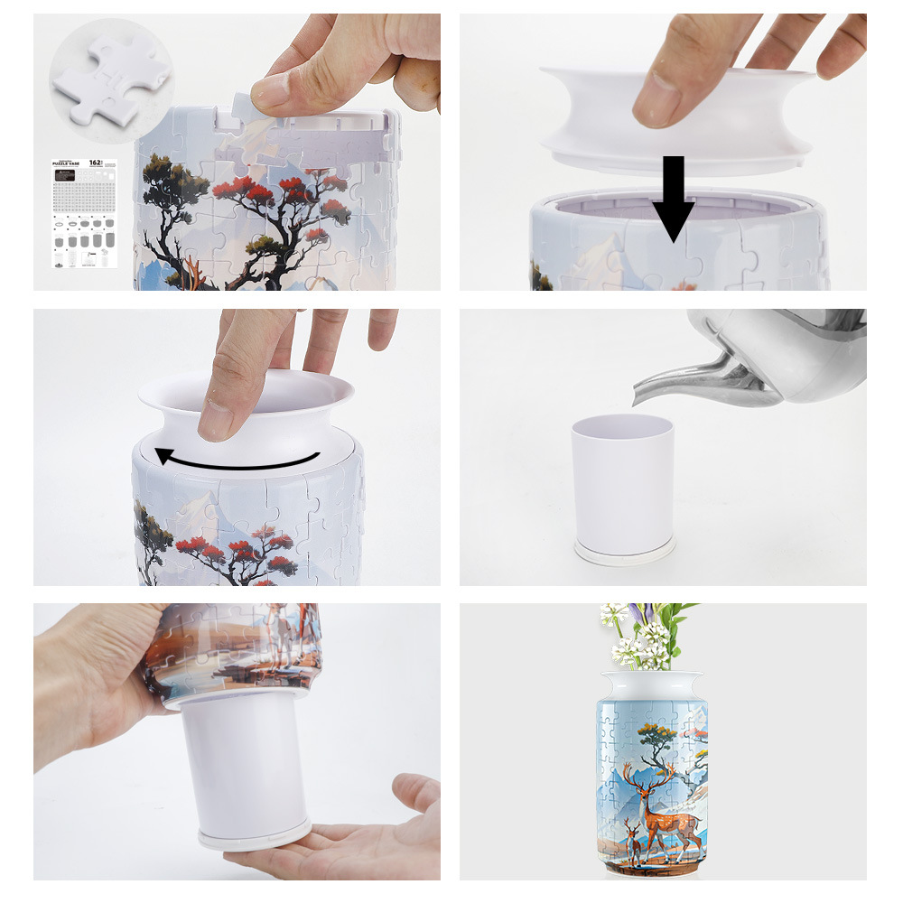 3D Sika Deer Style Puzzle Medium Vase - (162 Pieces) - Giftroza