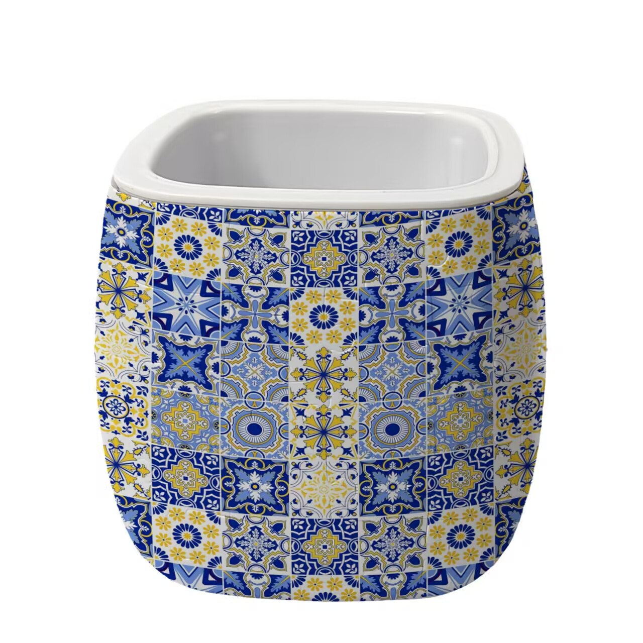 3D Yellow And Blue Retro Tiles Flower Pot Puzzle - ( 96 Piece ) - Giftroza