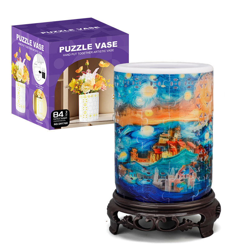 3D Desert Mirage Style LED Lights Skeleton Puzzle Cylinder Vase - (84 Pieces)💡 - Giftroza