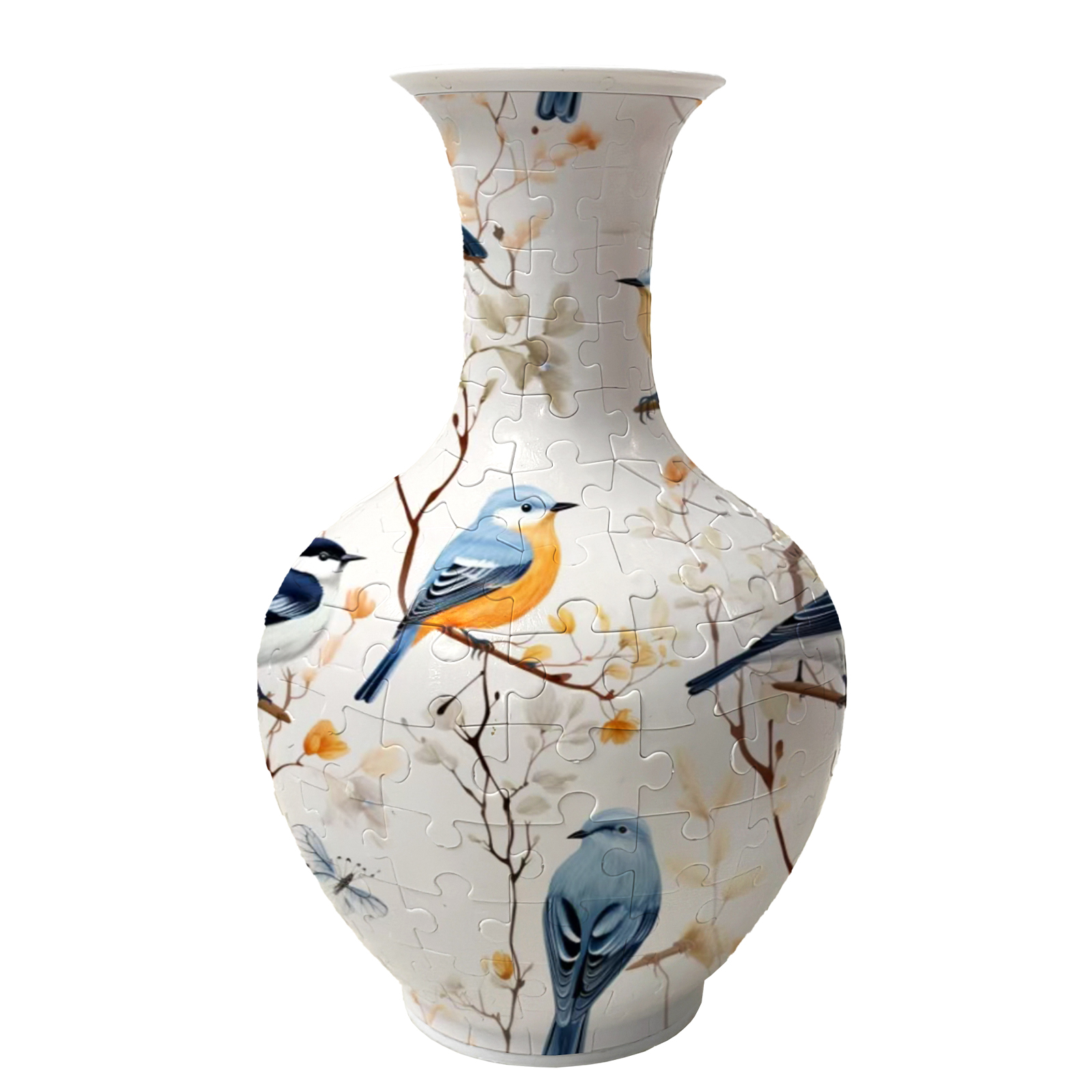 3D Blue Baby Bird Autumn Series Long Neck Round Puzzle Vase - (160 Pieces) - Giftroza