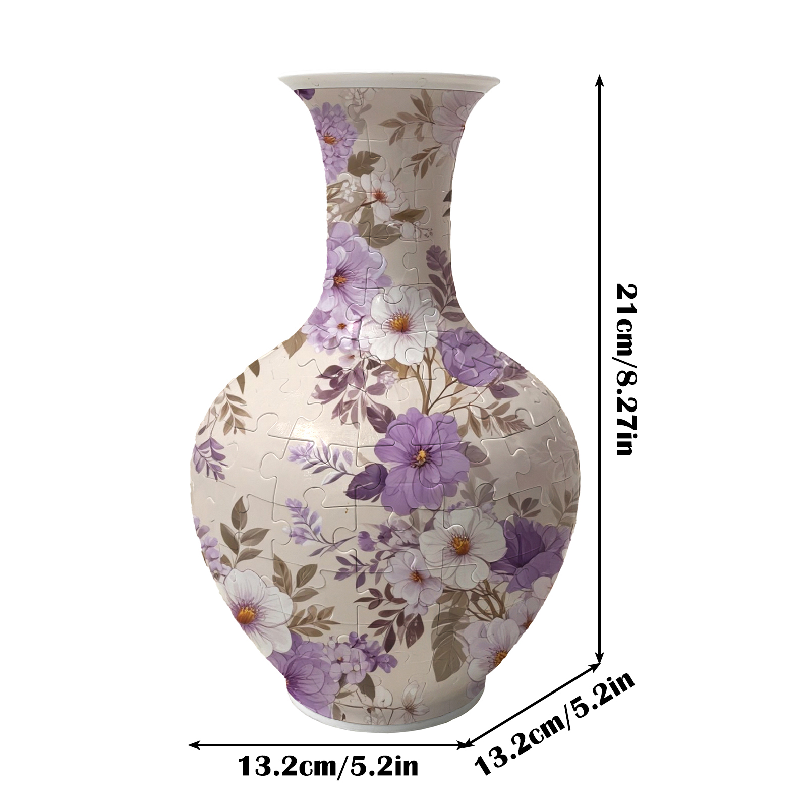 3D Graceful Purple Peony Series Long Neck Round Puzzle Vase - (160 Pieces) - Giftroza