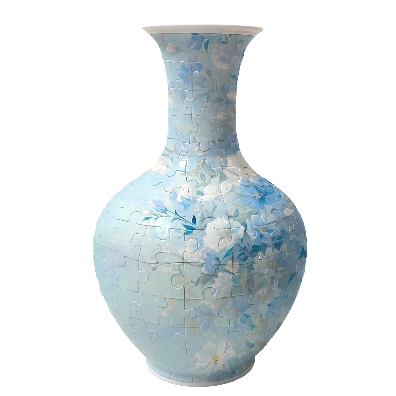 3D Elegant Blue And White Jasmine Series Long Neck Round Puzzle Vase - (160 Pieces) - Giftroza