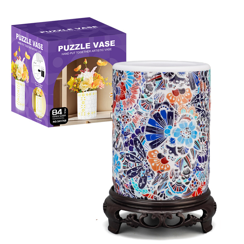 3D Vintage Wave Totem Style LED Lights Skeleton Puzzle Cylinder Vase - (84 Pieces)💡 - Giftroza