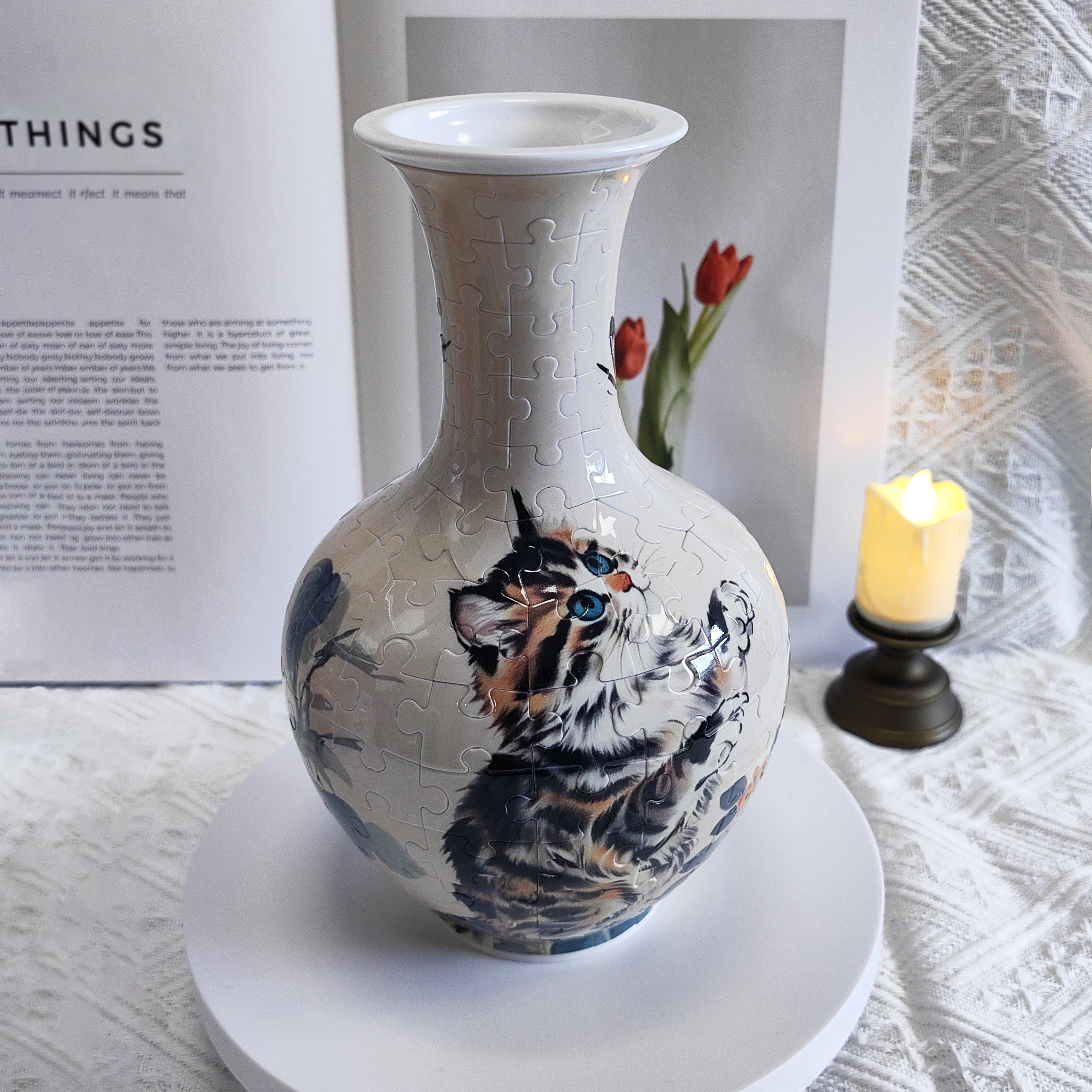 3D Ink Wash Painting: American Curl Long Neck Round Puzzle Vase - (160 Pieces) - Giftroza