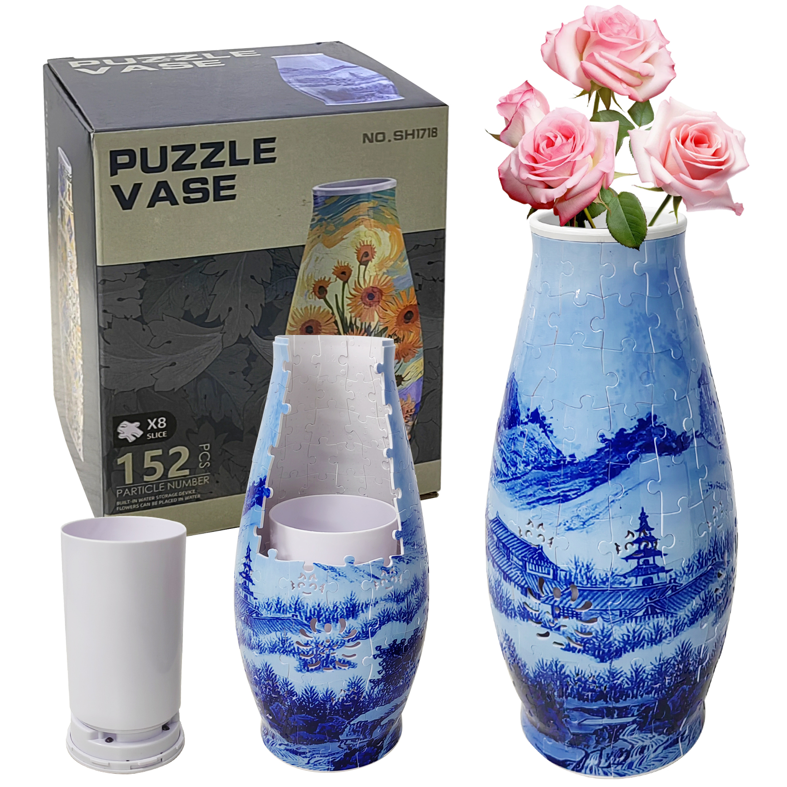 3D Blue Line Landscape Lighted Jigsaw Vase - (152 pieces)💡 - Giftroza