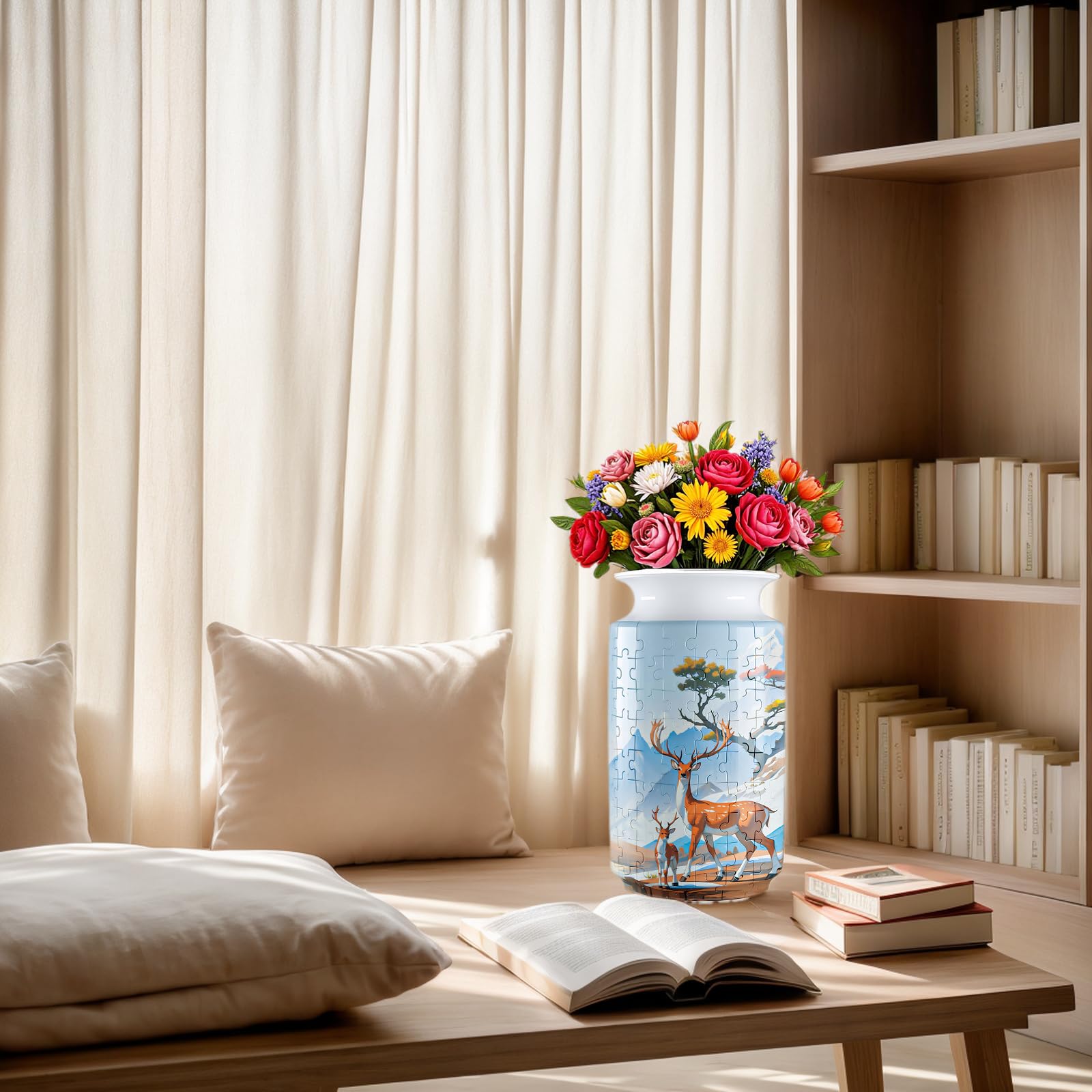 3D Sika Deer Style Puzzle Medium Vase - (162 Pieces) - Giftroza