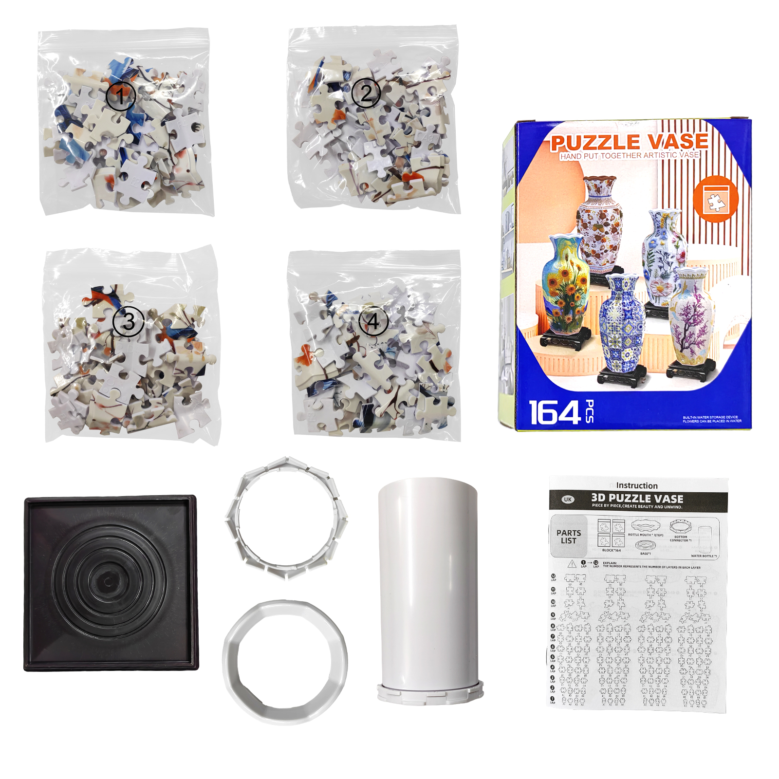 3D Blue Robin Flower Branch -Shaped Neck Long Vase Jigsaw Puzzle (164 Pieces) - Giftroza