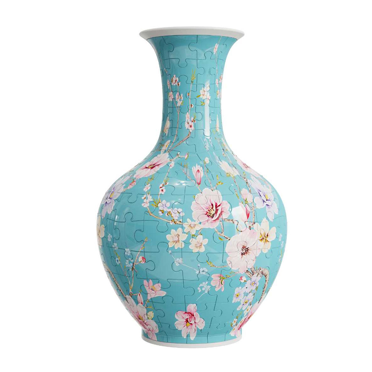 3D Elegant blue wood pear blossom Series Long Neck Round Puzzle Vase - (160 Pieces) - Giftroza
