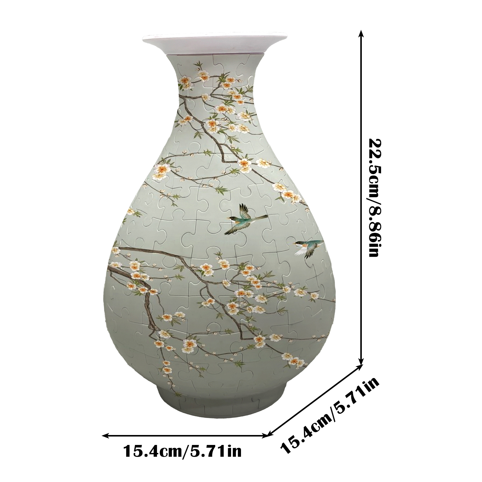 3D Kingfisher And Yellow Plum Series Puzzle Round Belly Vase - (162 Pieces) - Giftroza