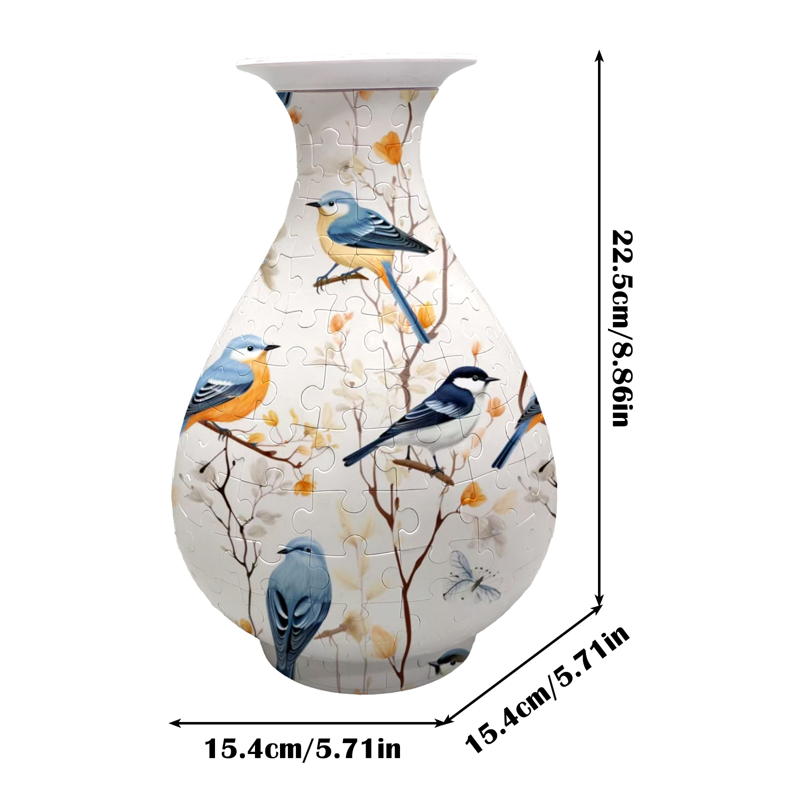 3D Blue Baby Bird Autumn Puzzle Round Belly Vase - (162 Pieces) - Giftroza