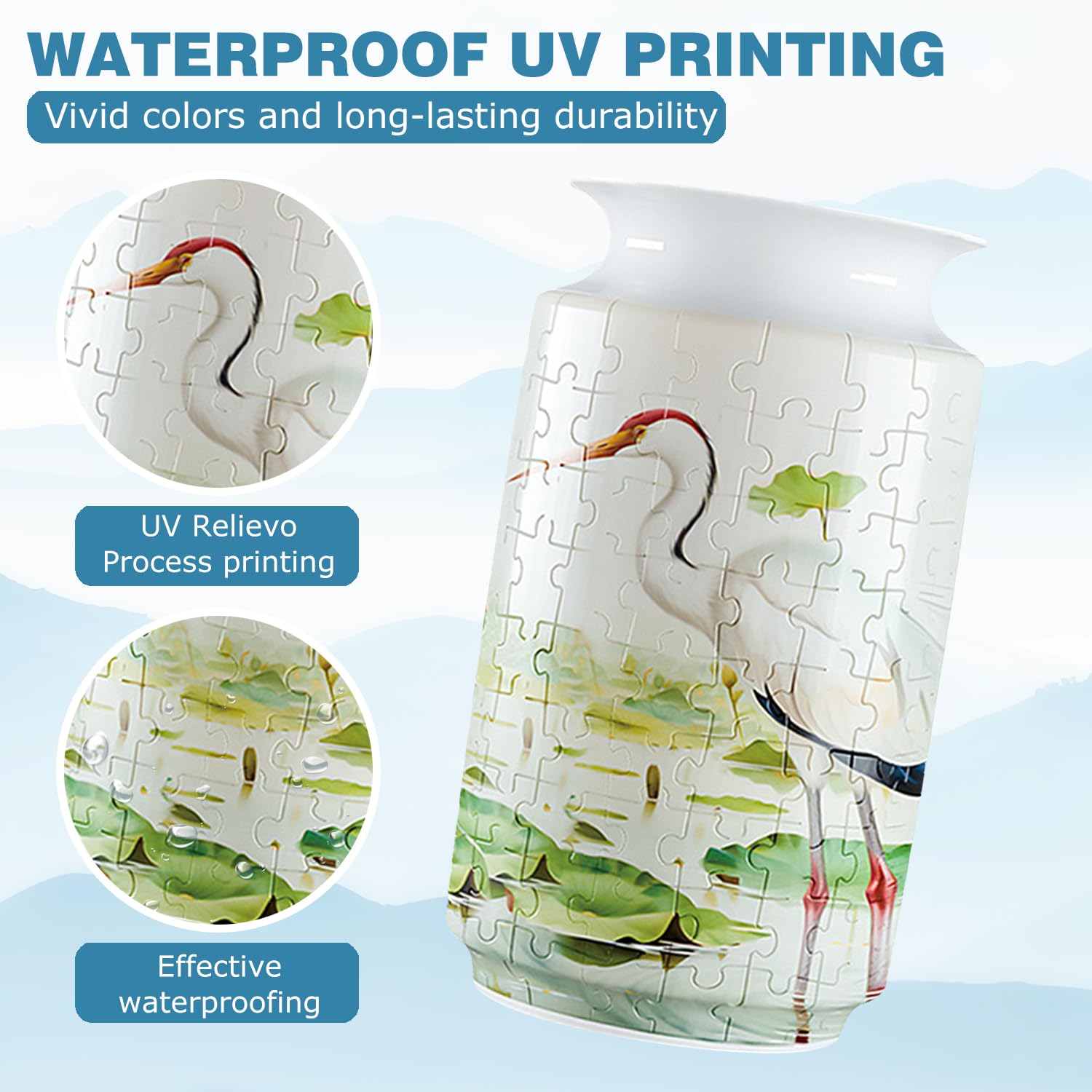 3D Lotus Flowers And Red-Crowned Cranes Style Puzzle Medium Vase- (162 Pieces) - Giftroza