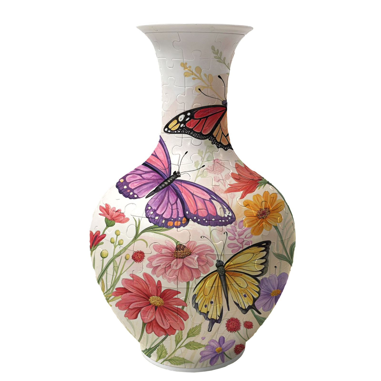 3D Butterflies Play On Daisy Bushes Series Long Neck Round Puzzle Vase - (160 Pieces) - Giftroza