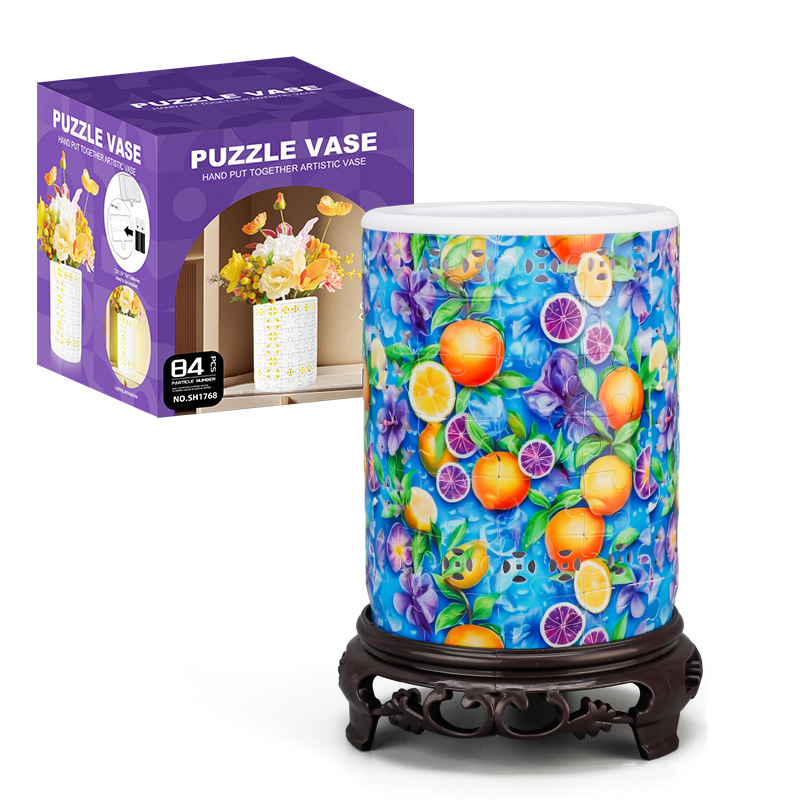 3D Summer Citrus World Style LED Lights Skeleton Puzzle Cylinder Vase - (84 Pieces)💡 - Giftroza