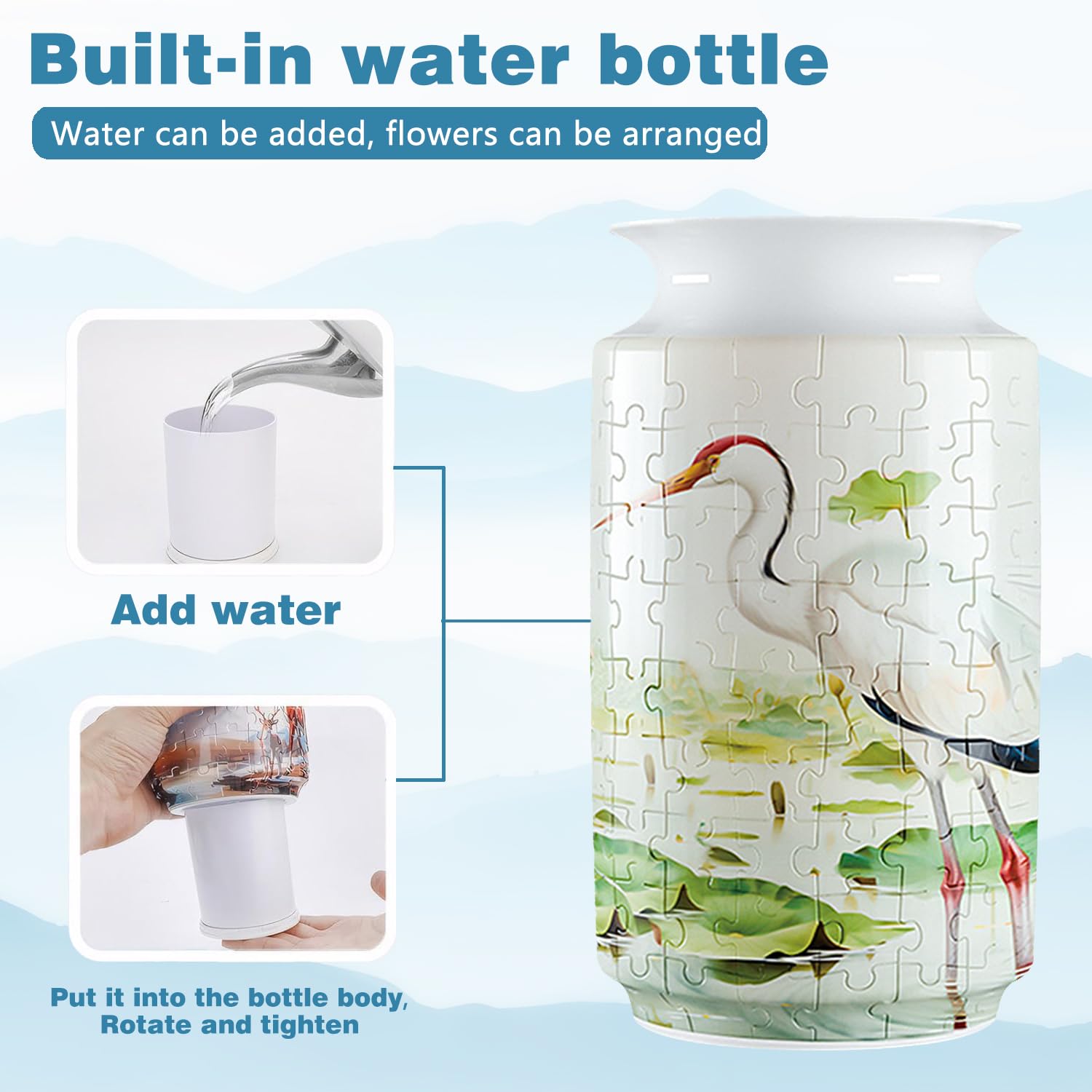 3D Lotus Flowers And Red-Crowned Cranes Style Puzzle Medium Vase- (162 Pieces) - Giftroza